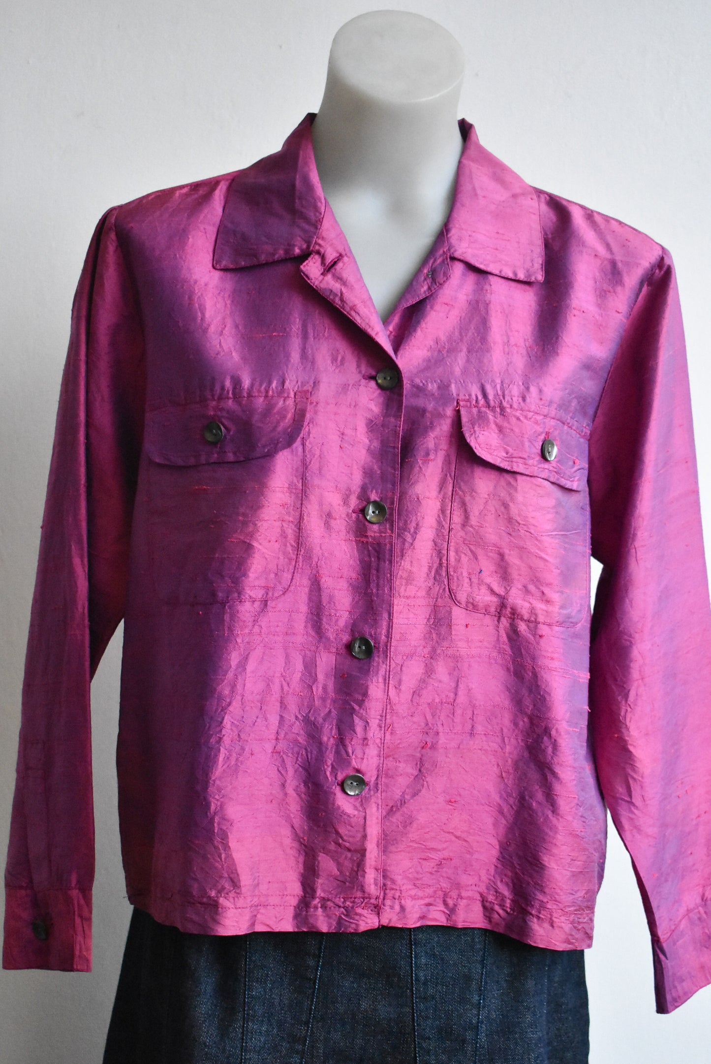 Chico's Design silk iridescent pink shirt. S/M