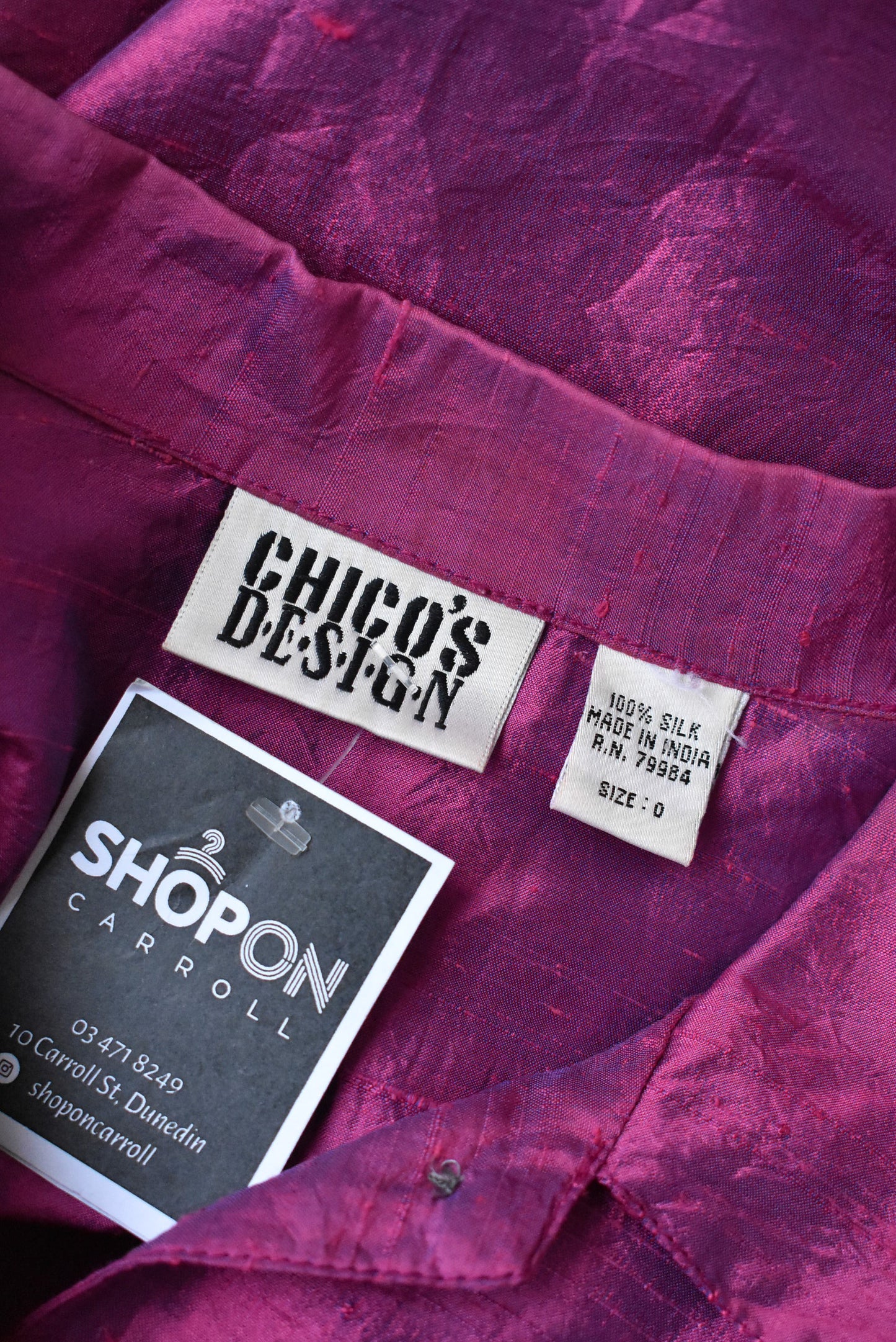 Chico's Design silk iridescent pink shirt. S/M