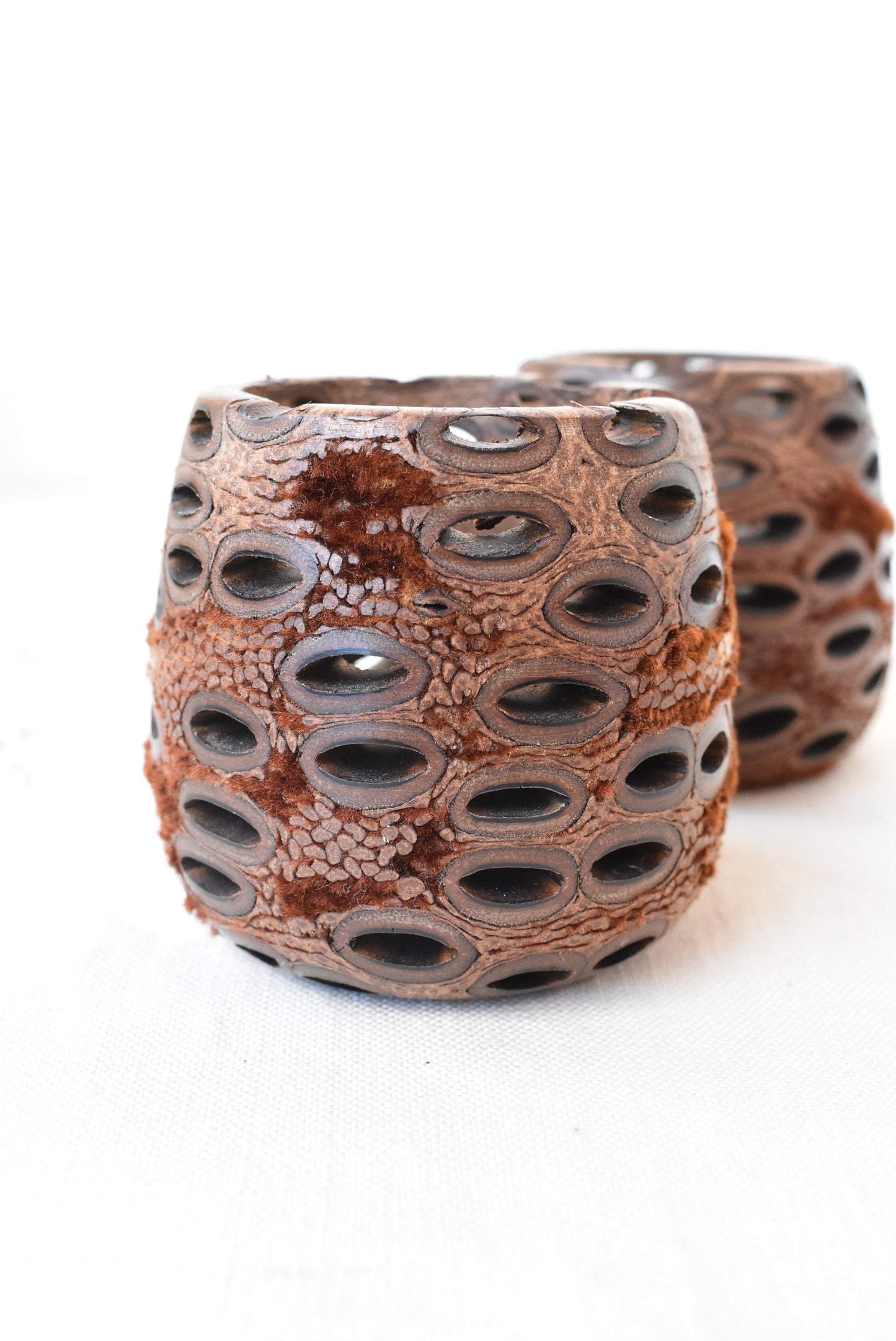 Set of two wooden tealight candle holders