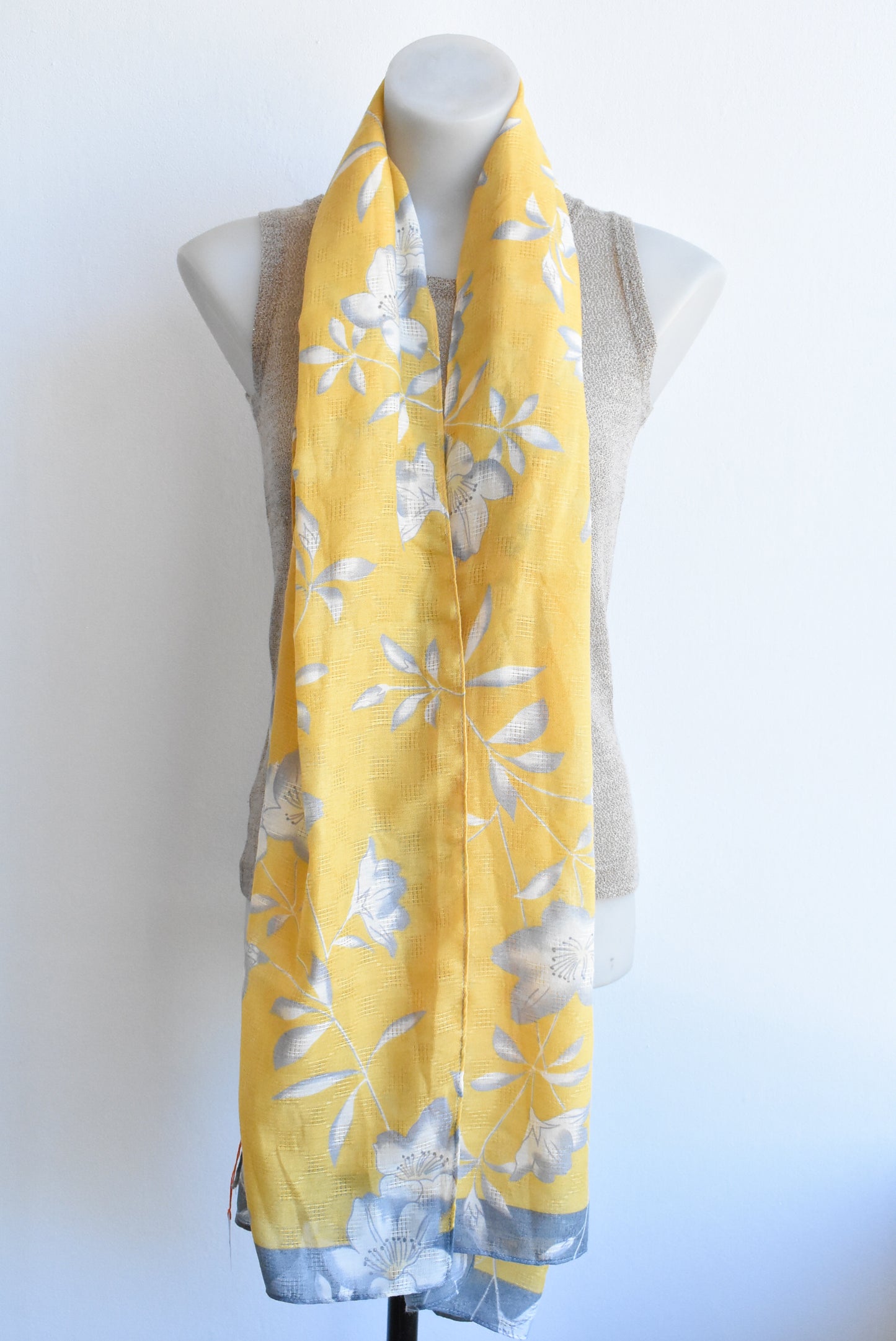Yellow and blue large floral patterned scarf