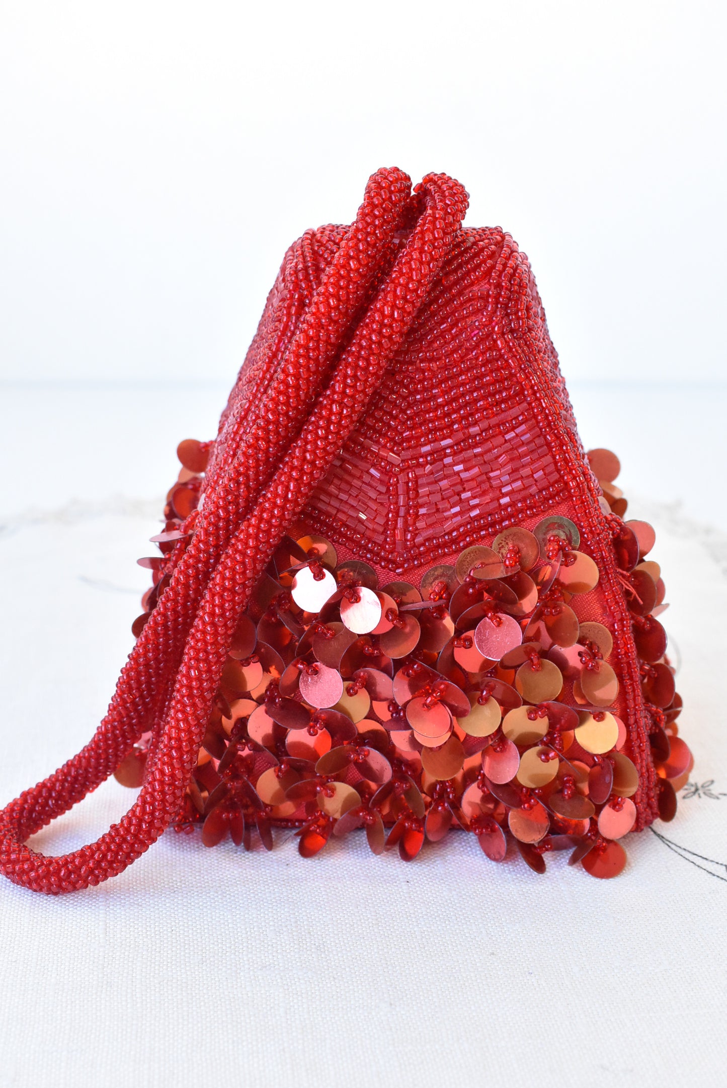 Sparkly red wristlet bag