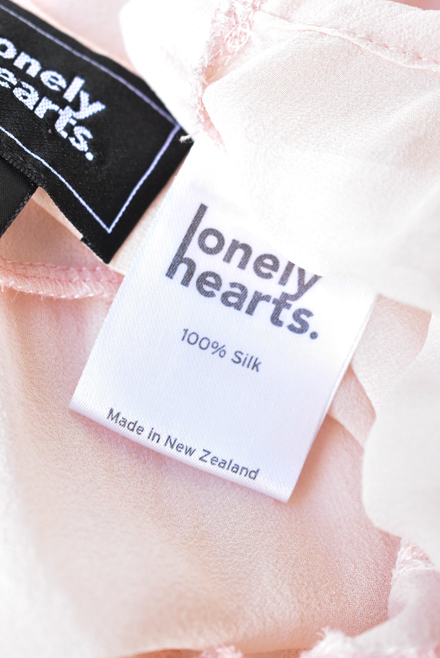 Lonely Hearts pale pink 100% silk top, size 6