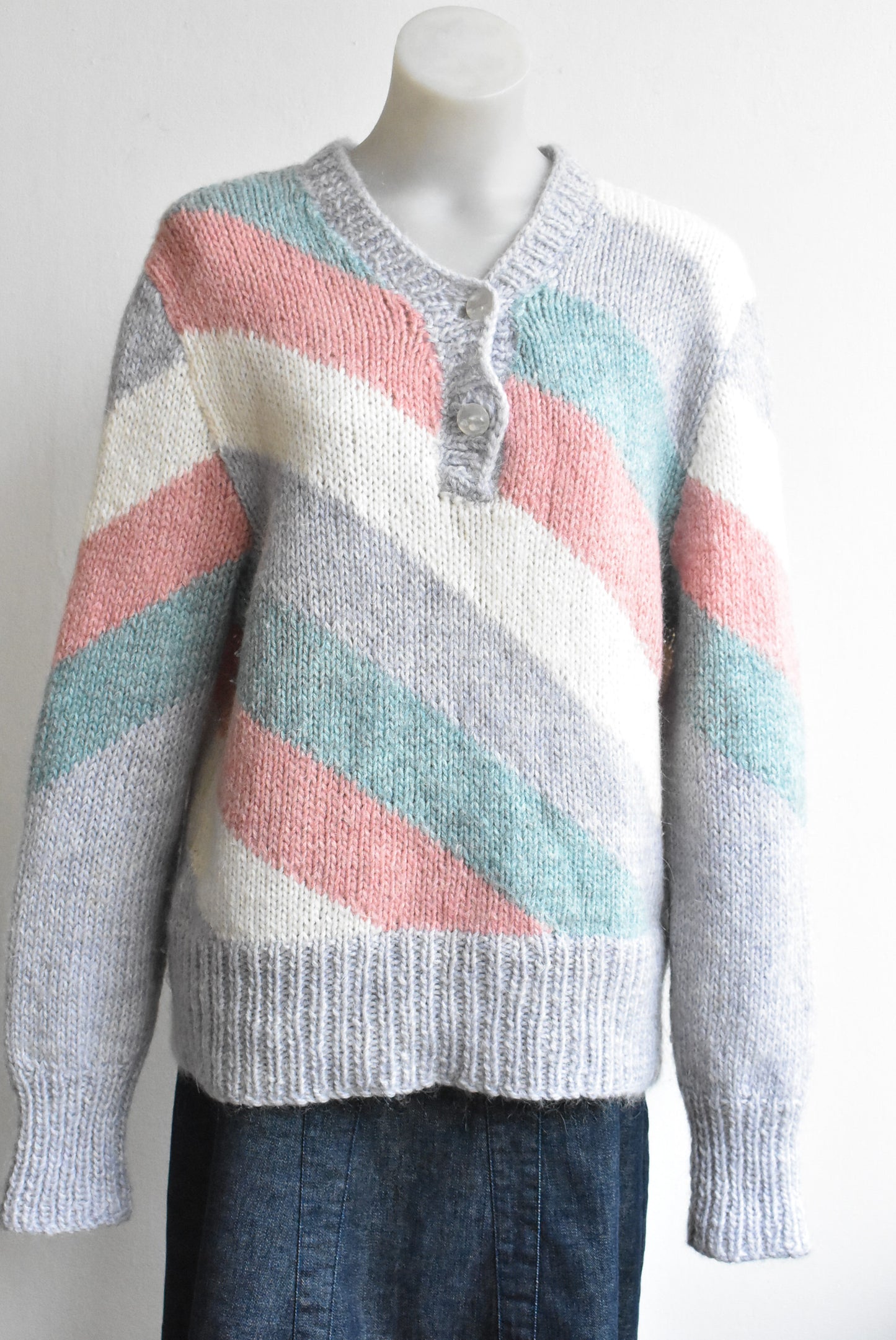 Hand knit striped jersey, M/L