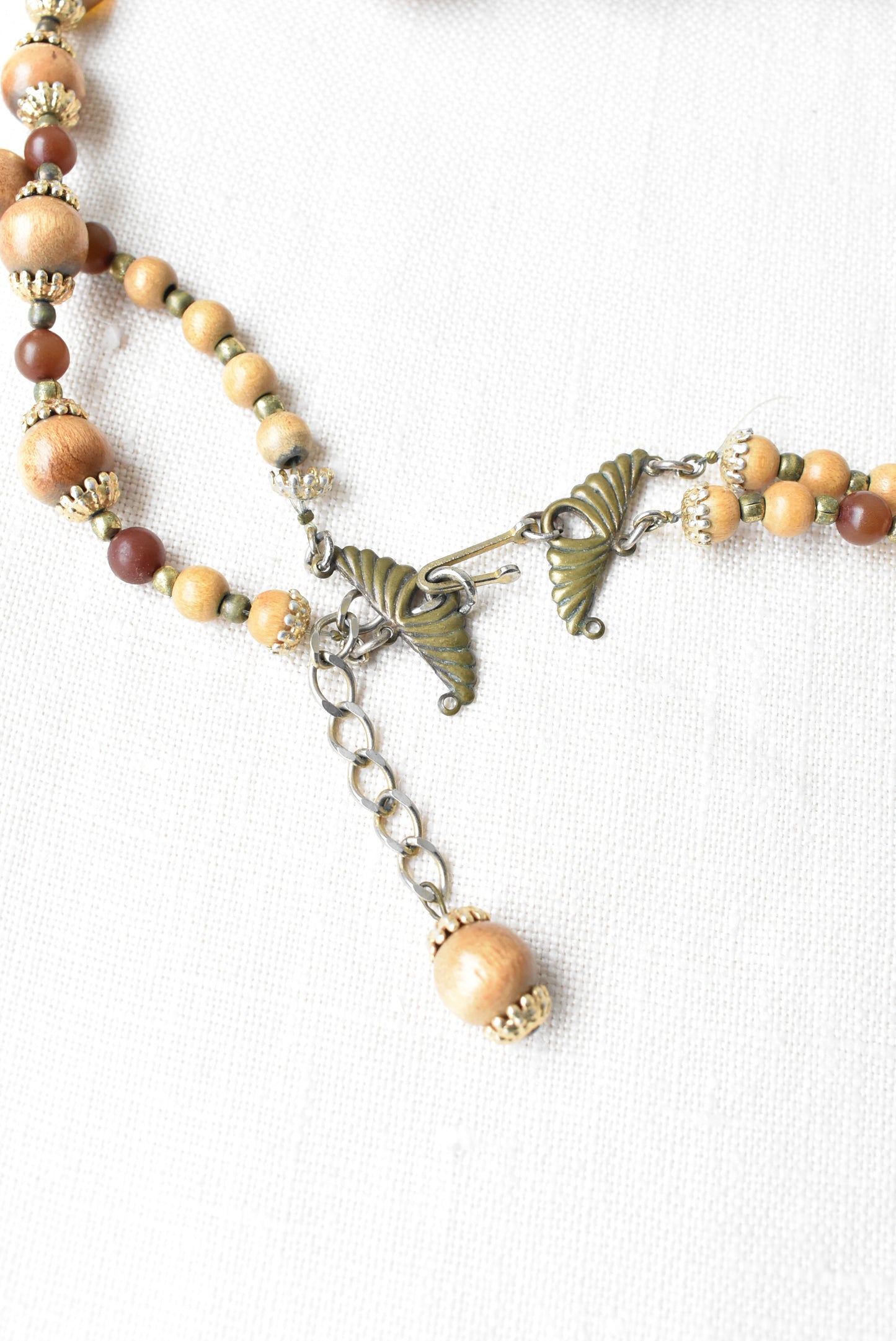 Retro bohemian wooden and gold beaded necklace
