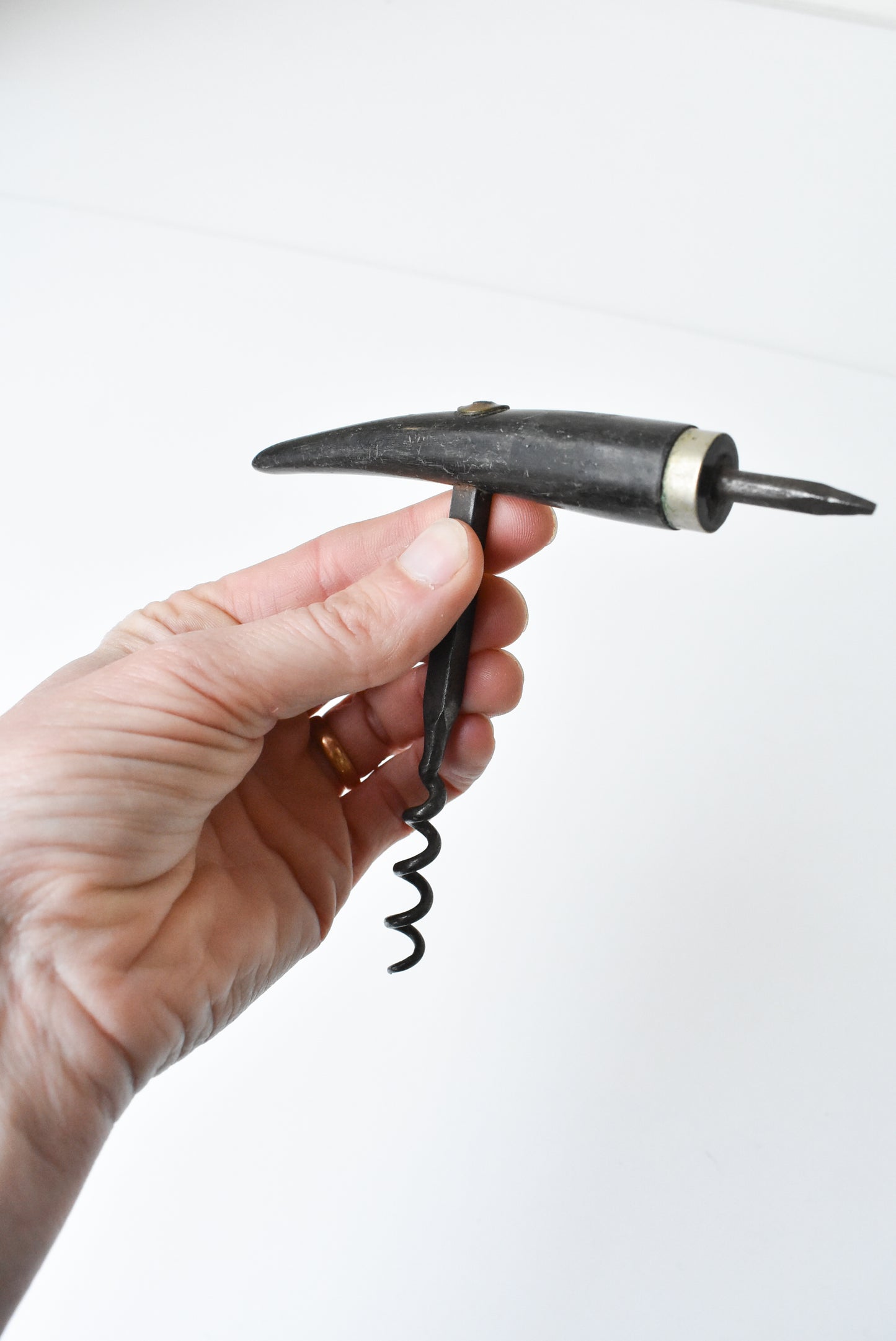 Vintage horn corkscrew and awl/screwdriver