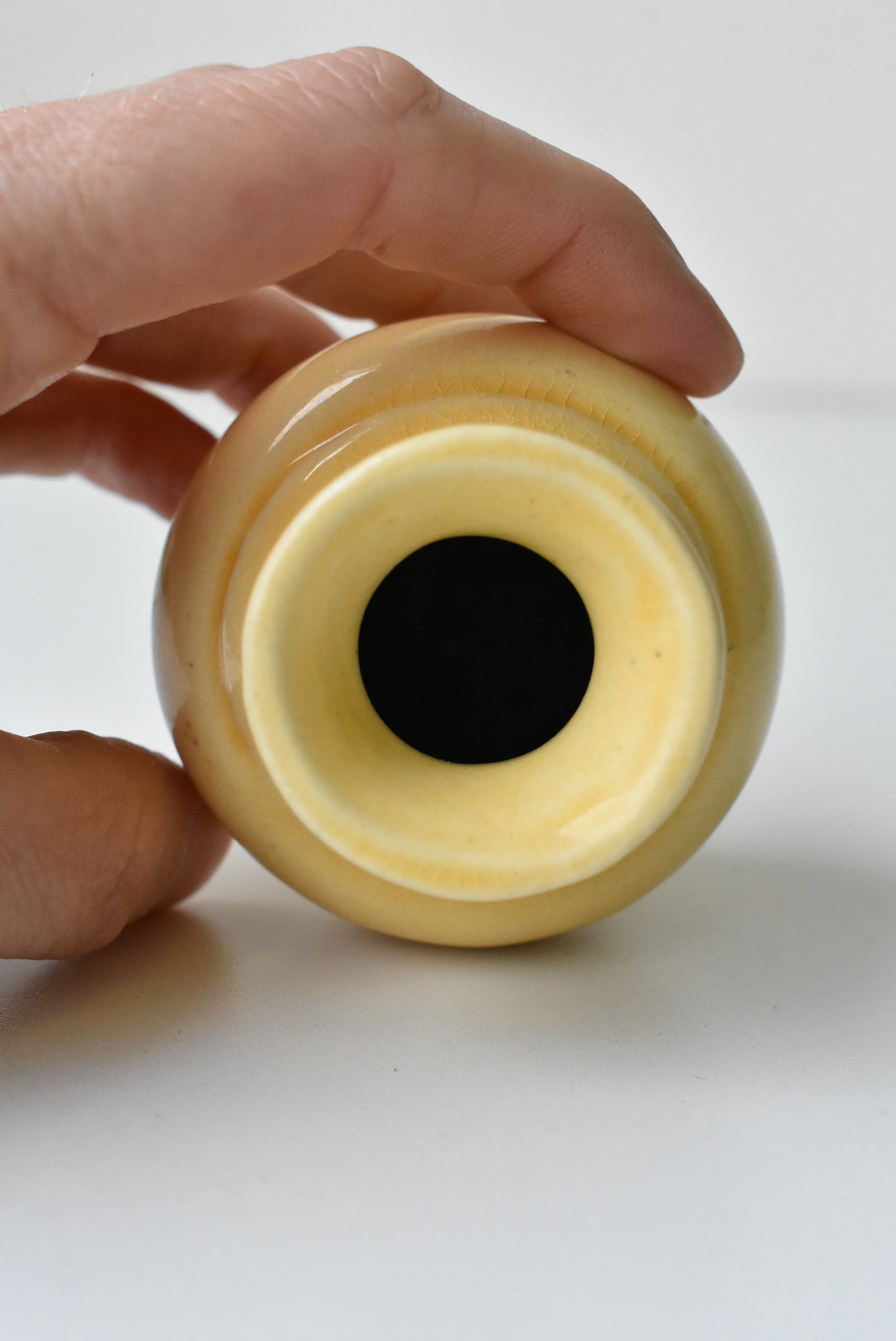 Vintage O.C Stephens, renowned Dunedin potter, tiny yellow crackle glaze pot