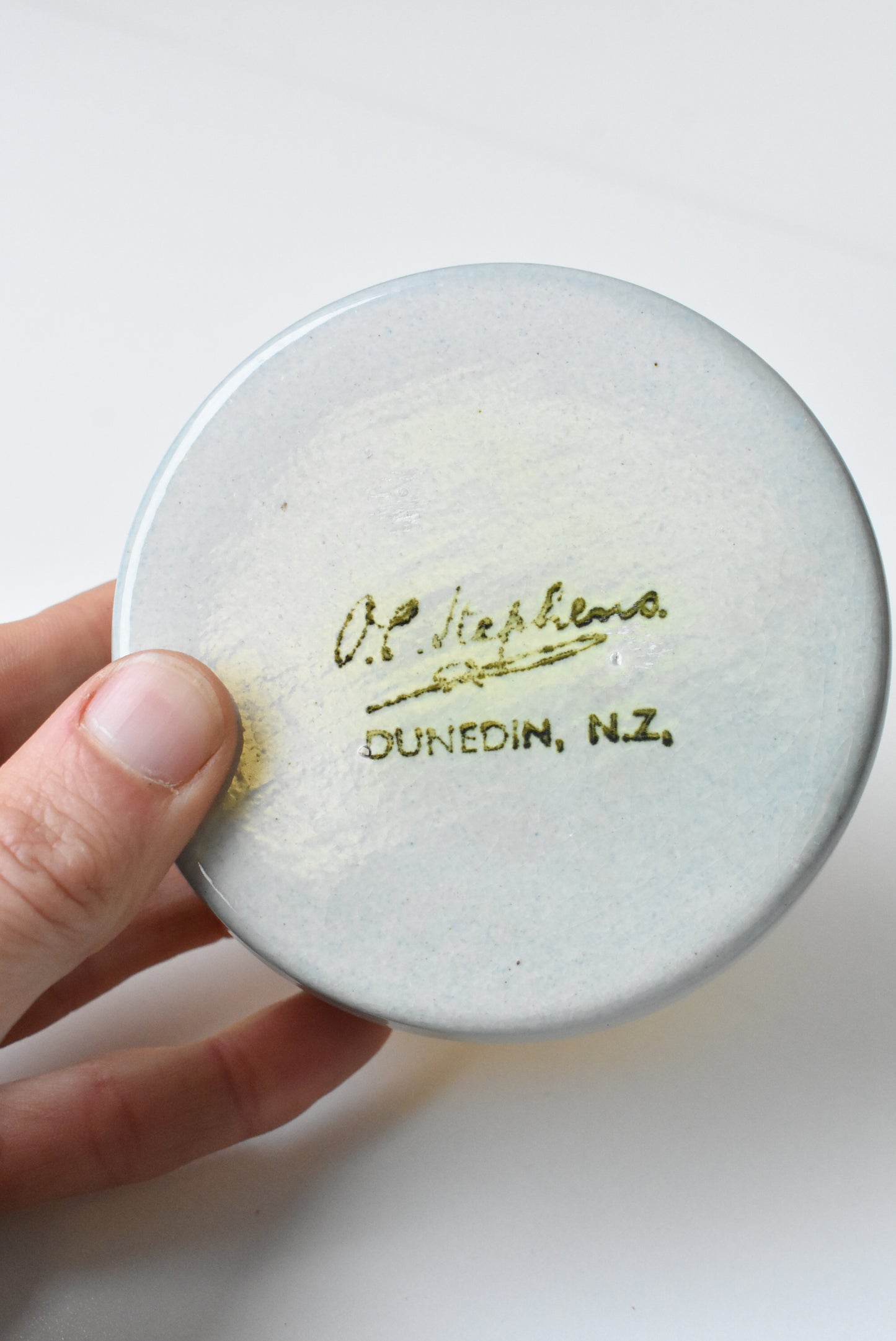 O.C Stephens small yellow and blue glazed dish