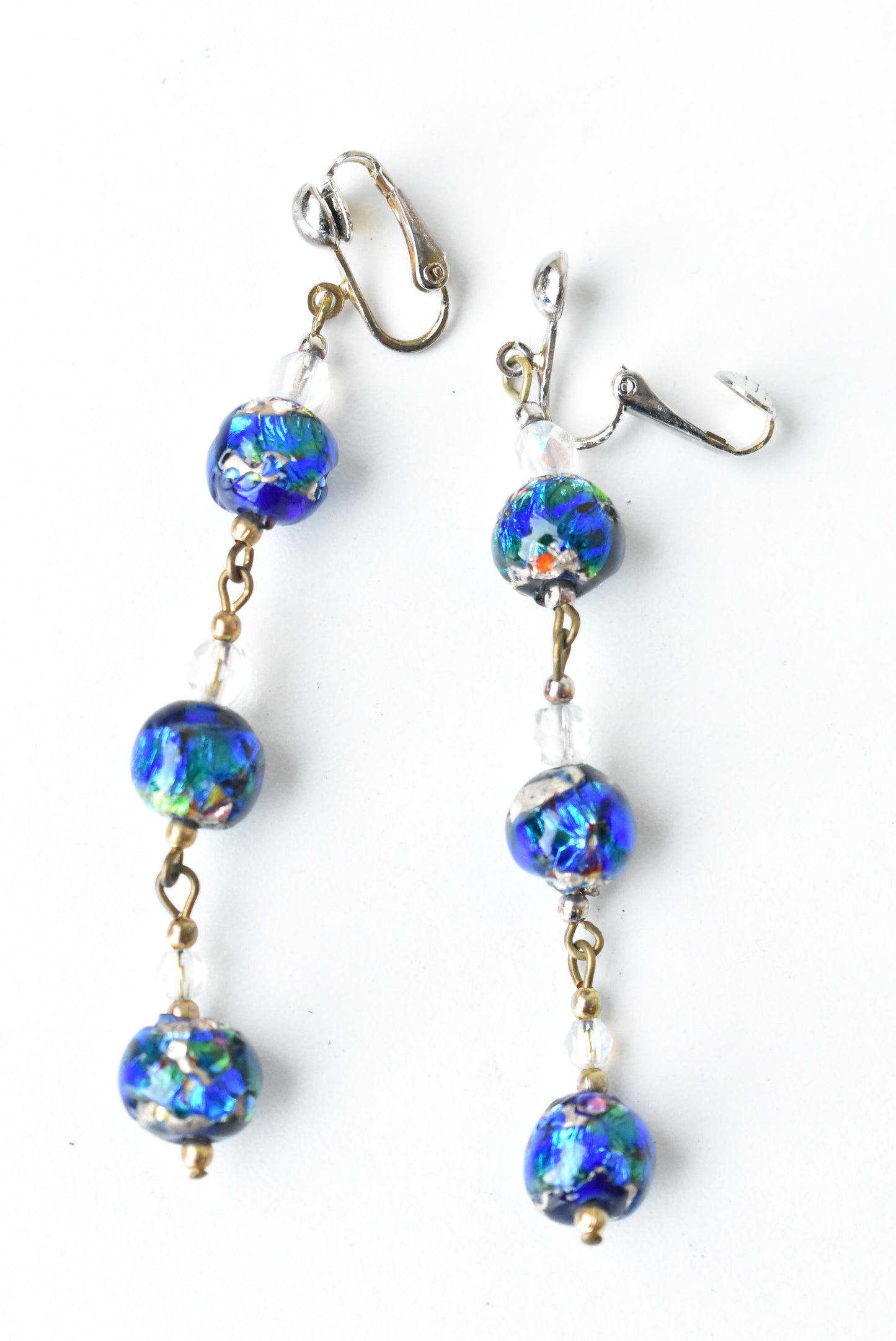 Murano glass clip on drop earrings