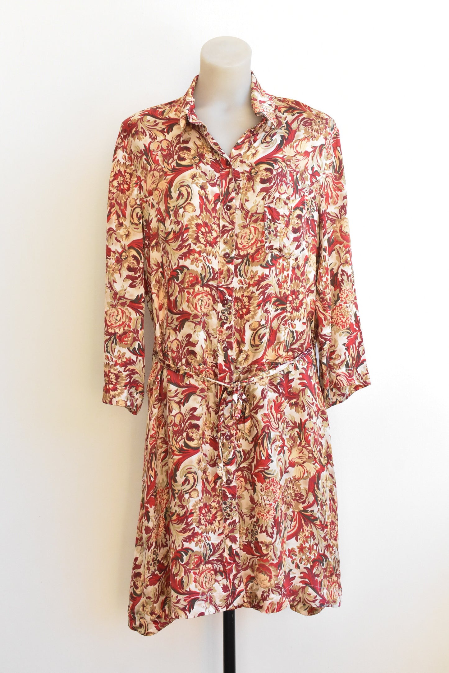 RJC red and yellow light belted button-up dress, size 16