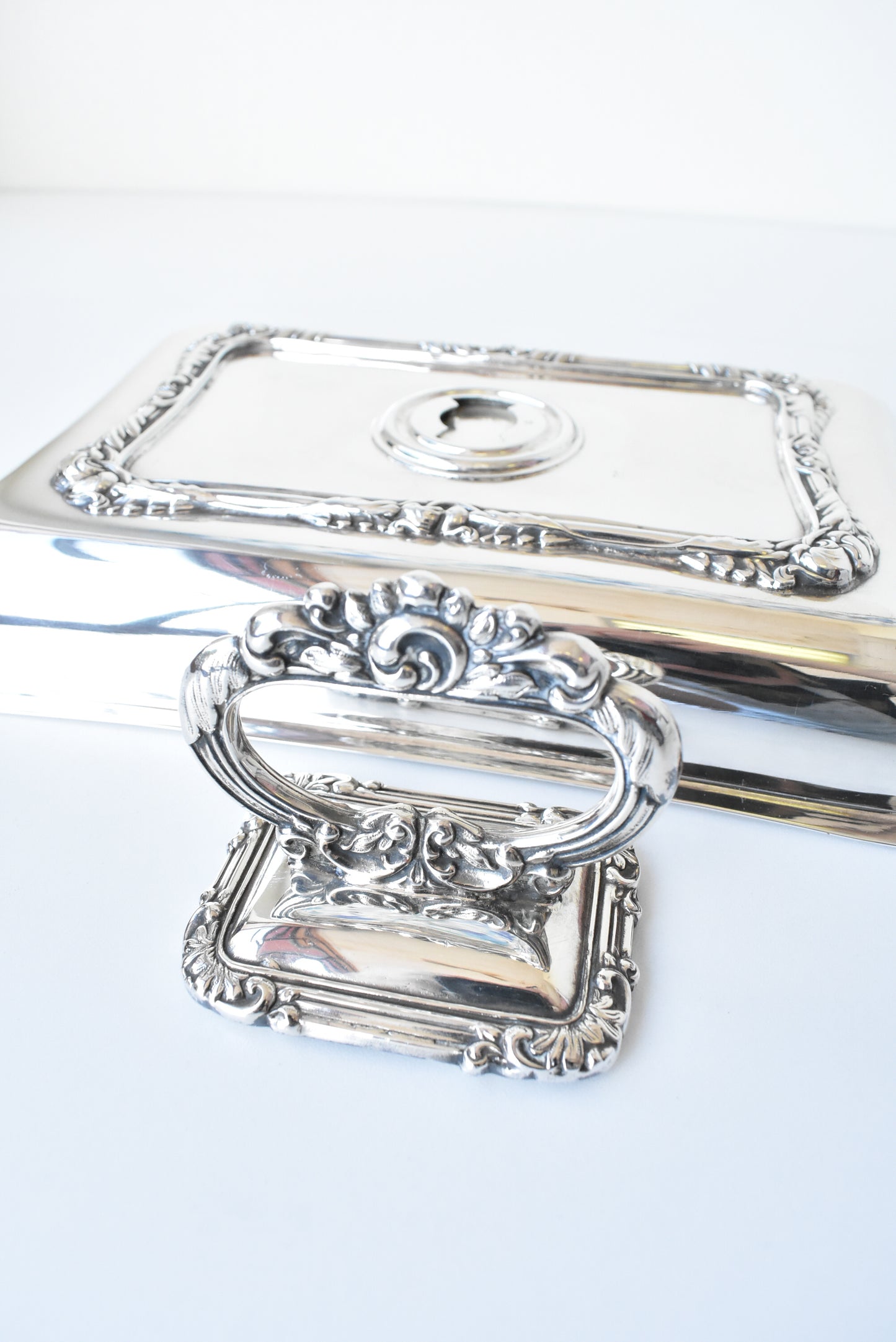 Stunning vintage silver serving dish with lid
