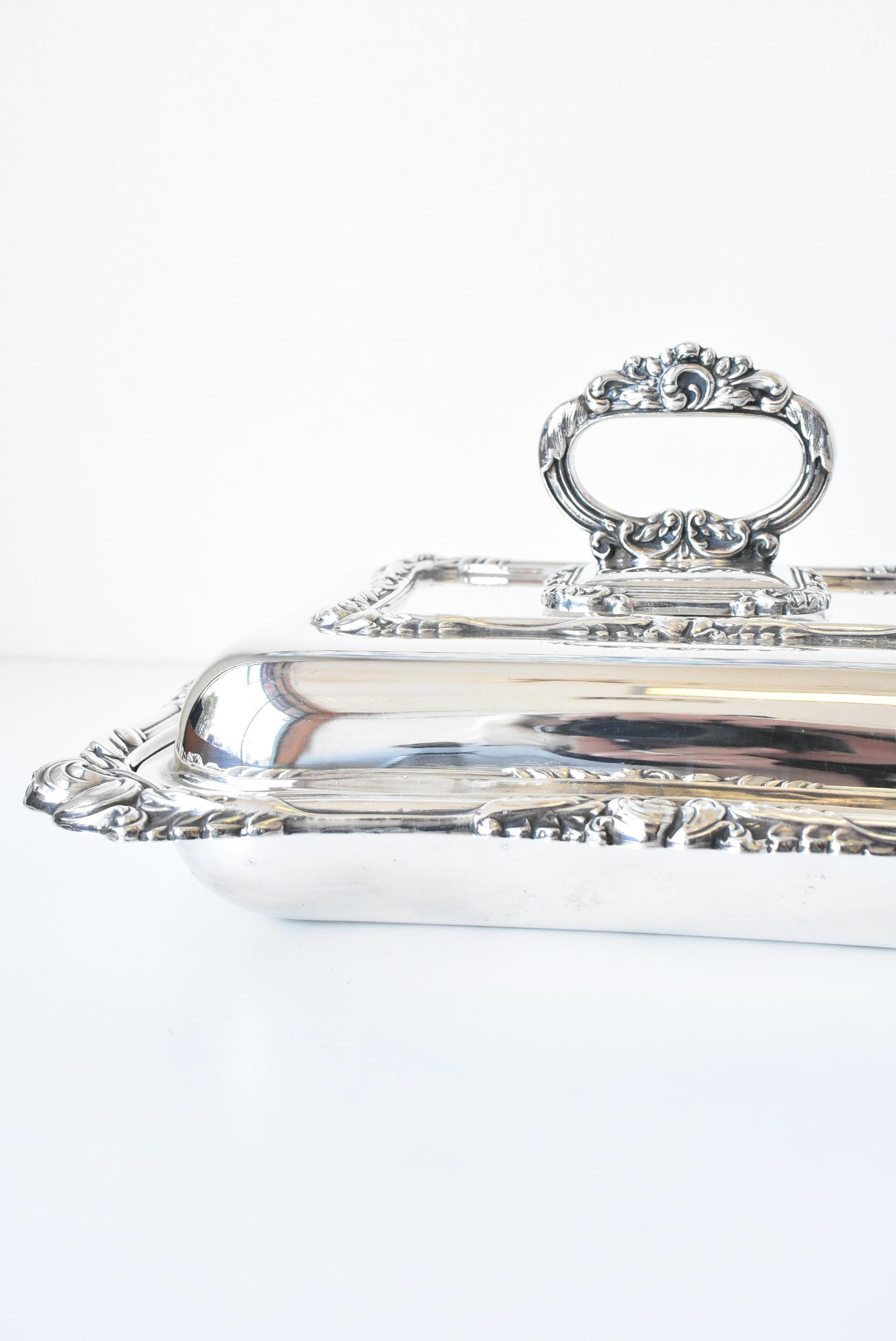 Stunning vintage silver serving dish with lid