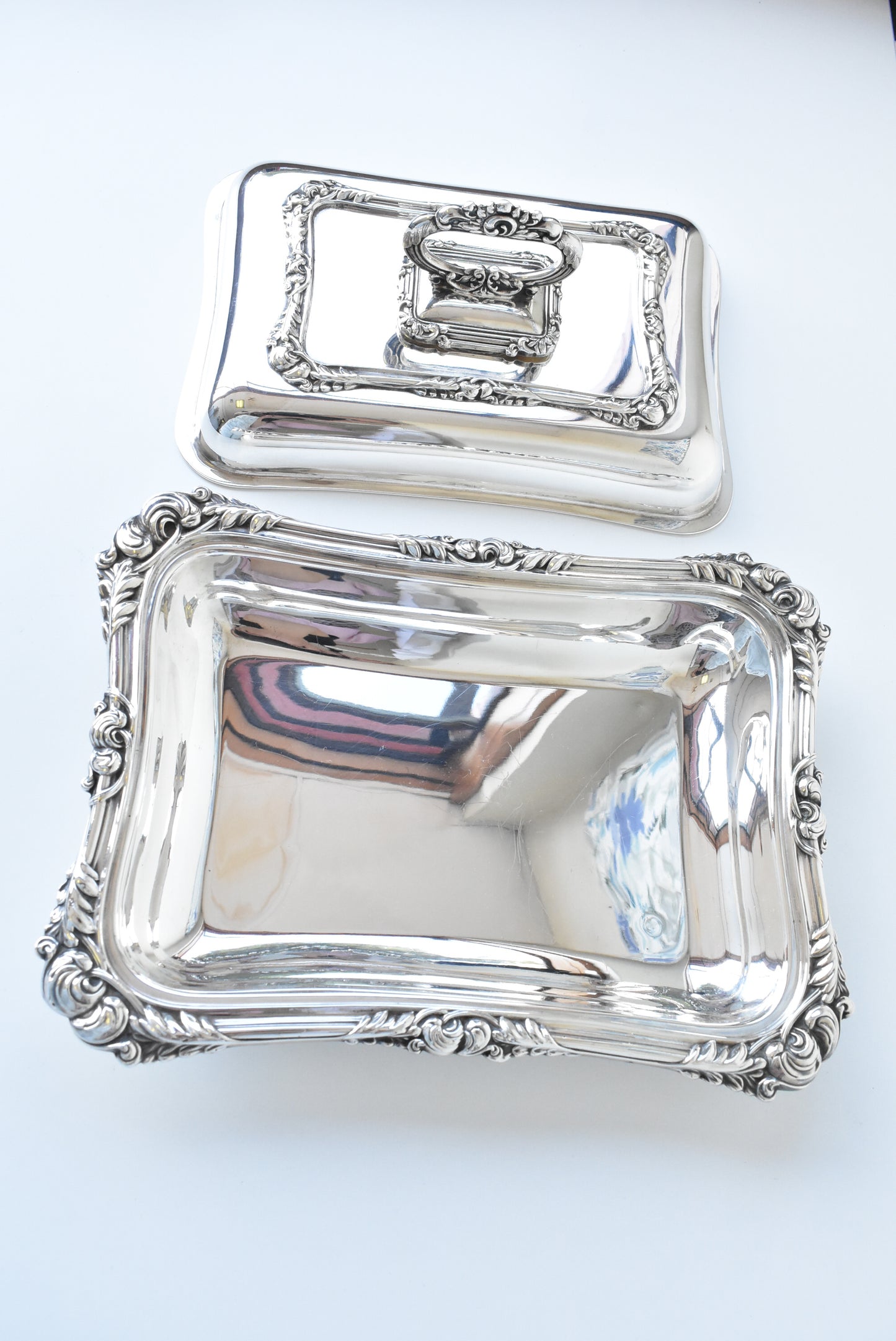 Stunning vintage silver serving dish with lid