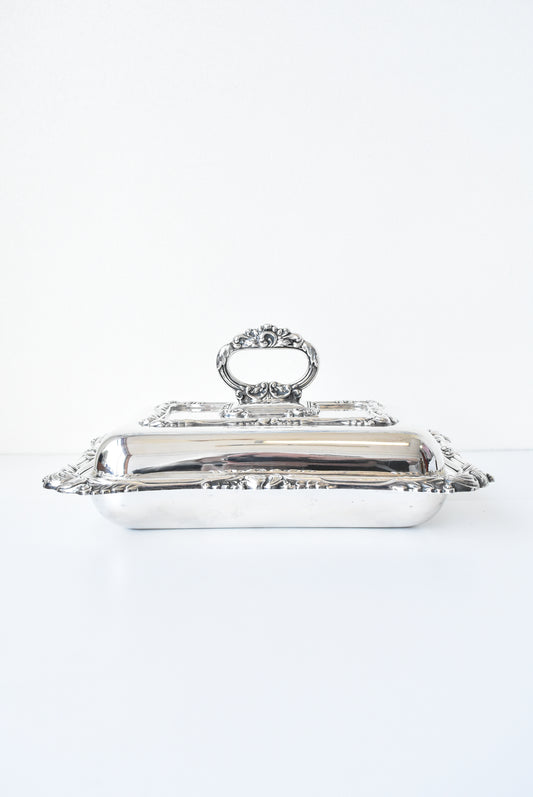 Stunning vintage silver serving dish with lid