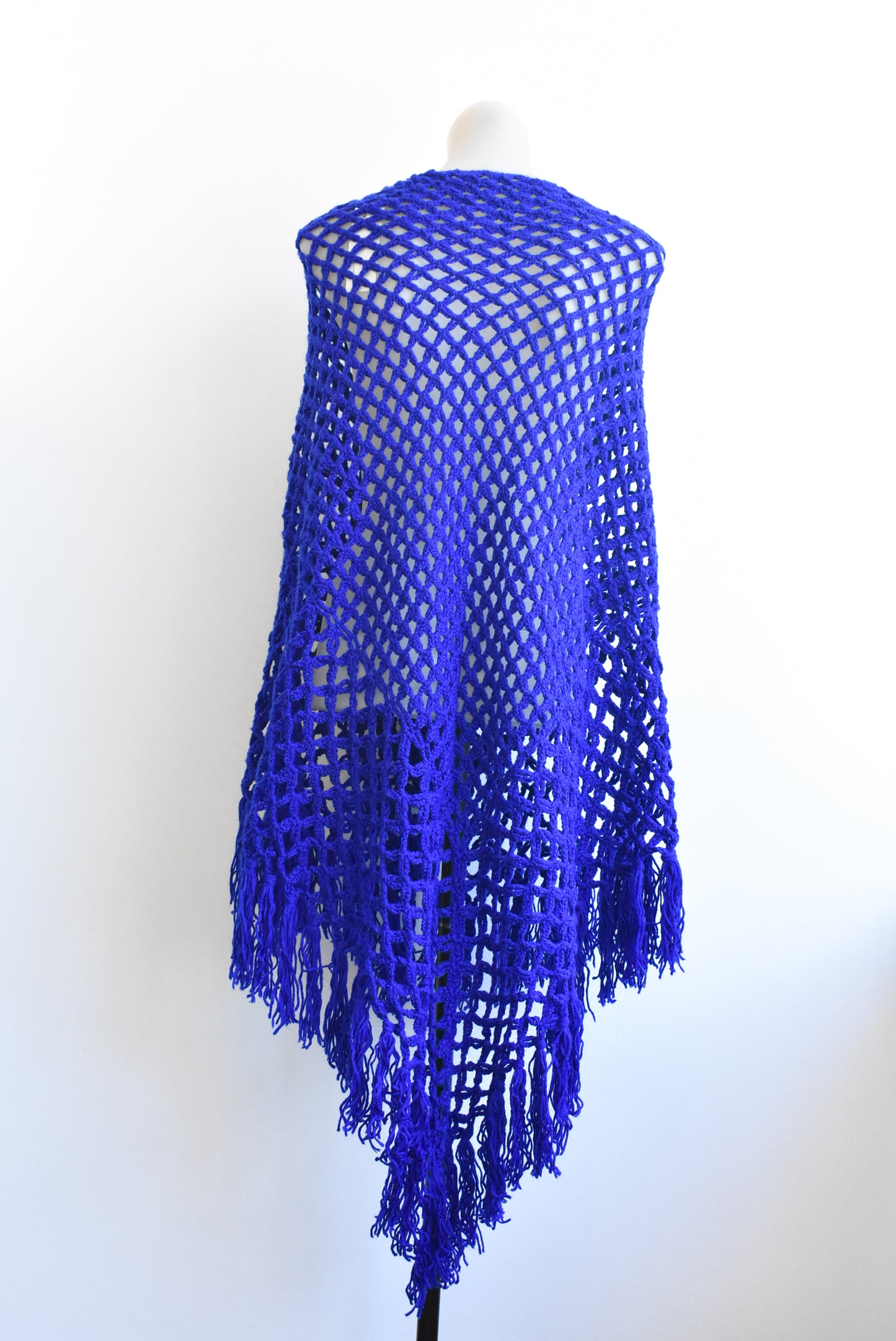 Large blue hand-crocheted shawl