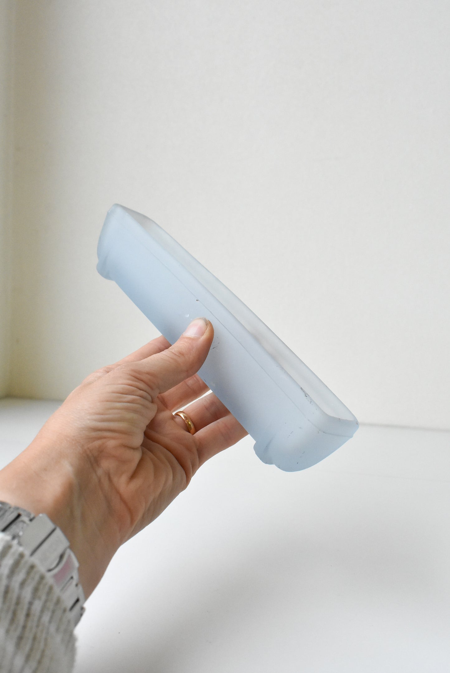 Vintage frosted glass trough vase