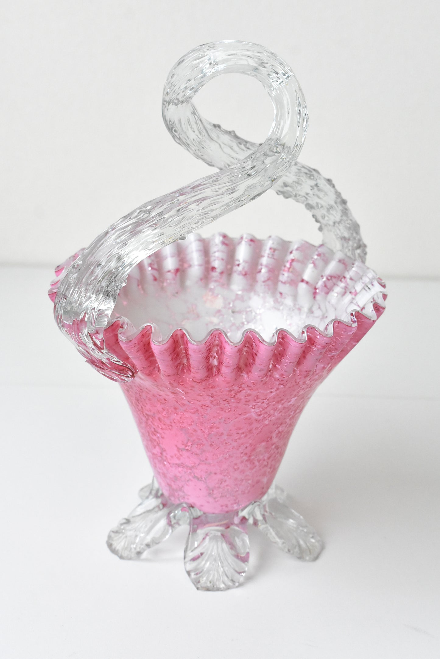 Victorian blown pink glass basket