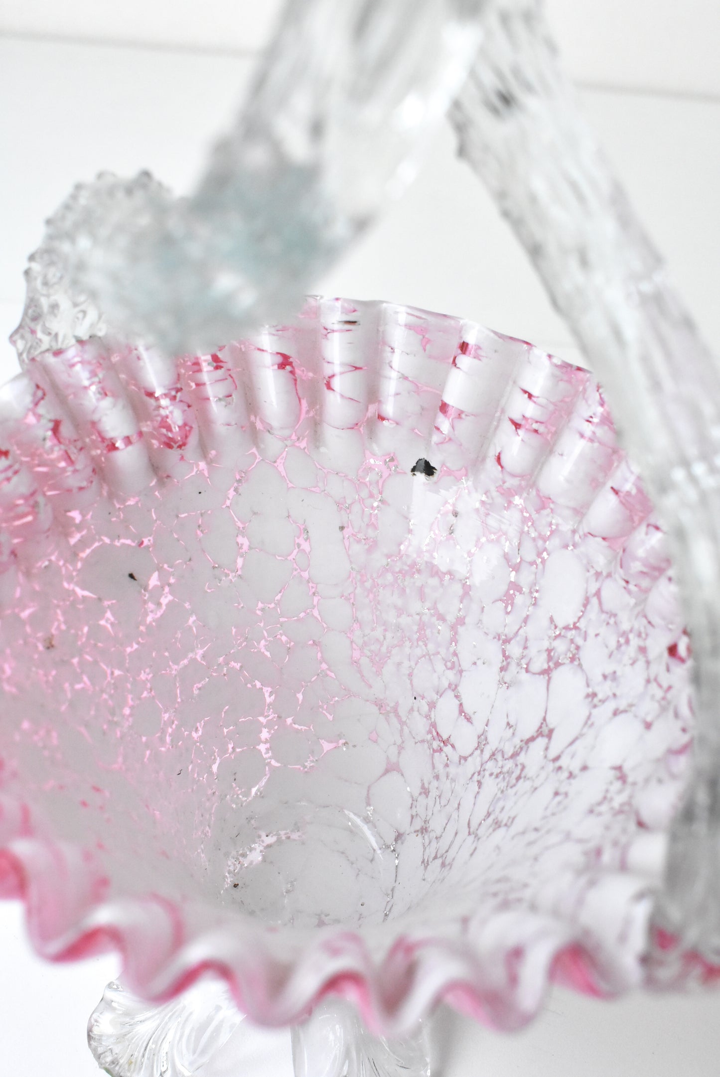 Victorian blown pink glass basket