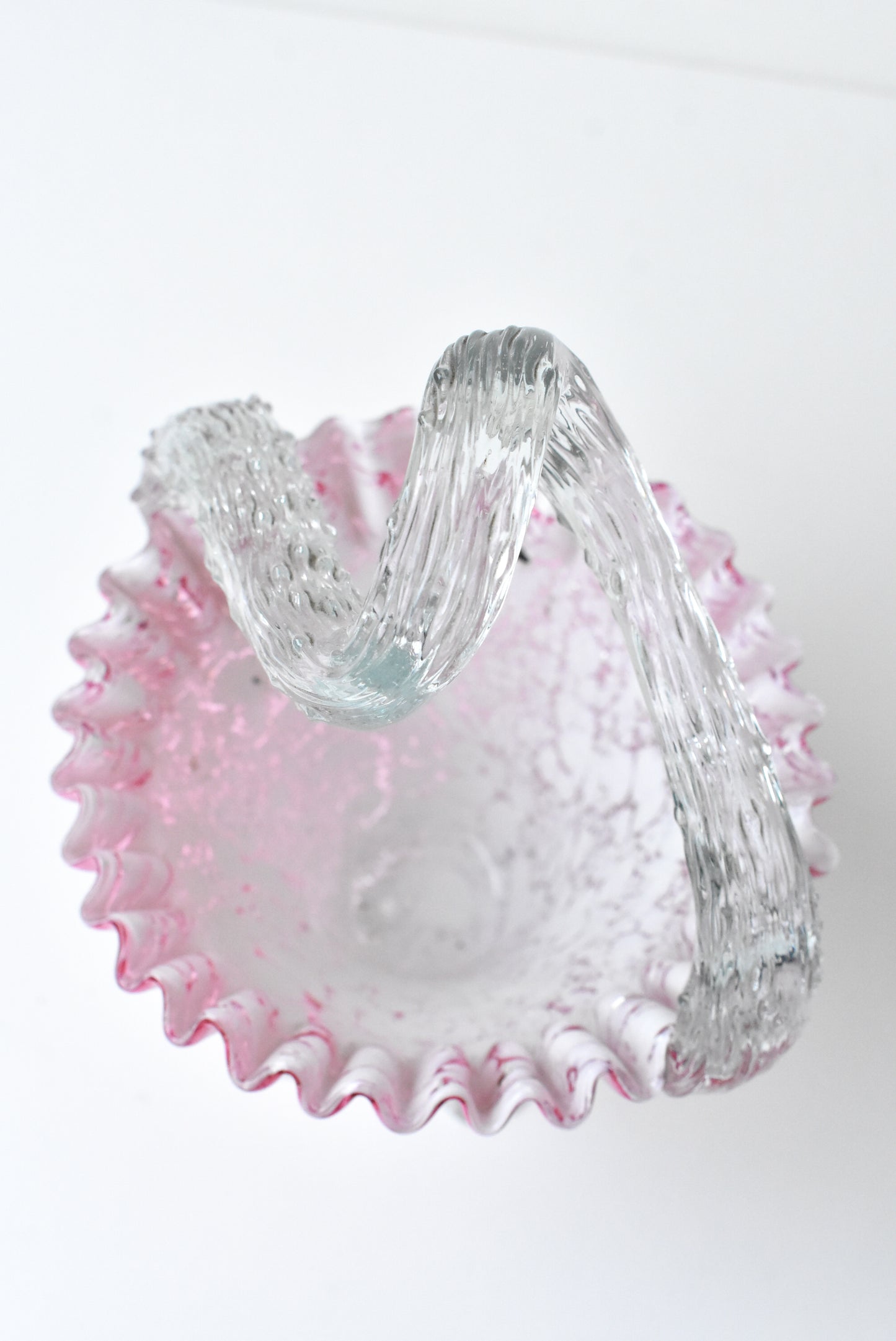 Victorian blown pink glass basket
