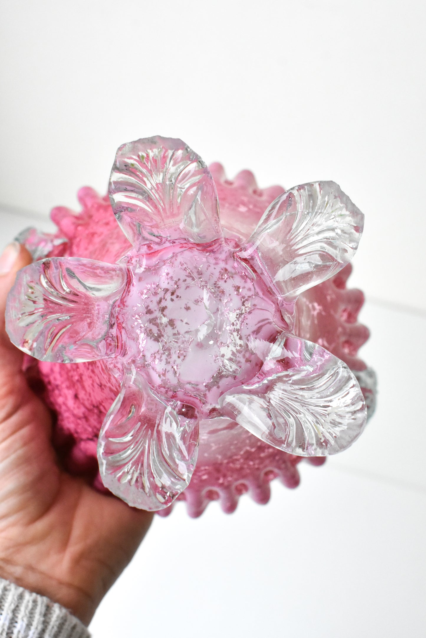 Victorian blown pink glass basket