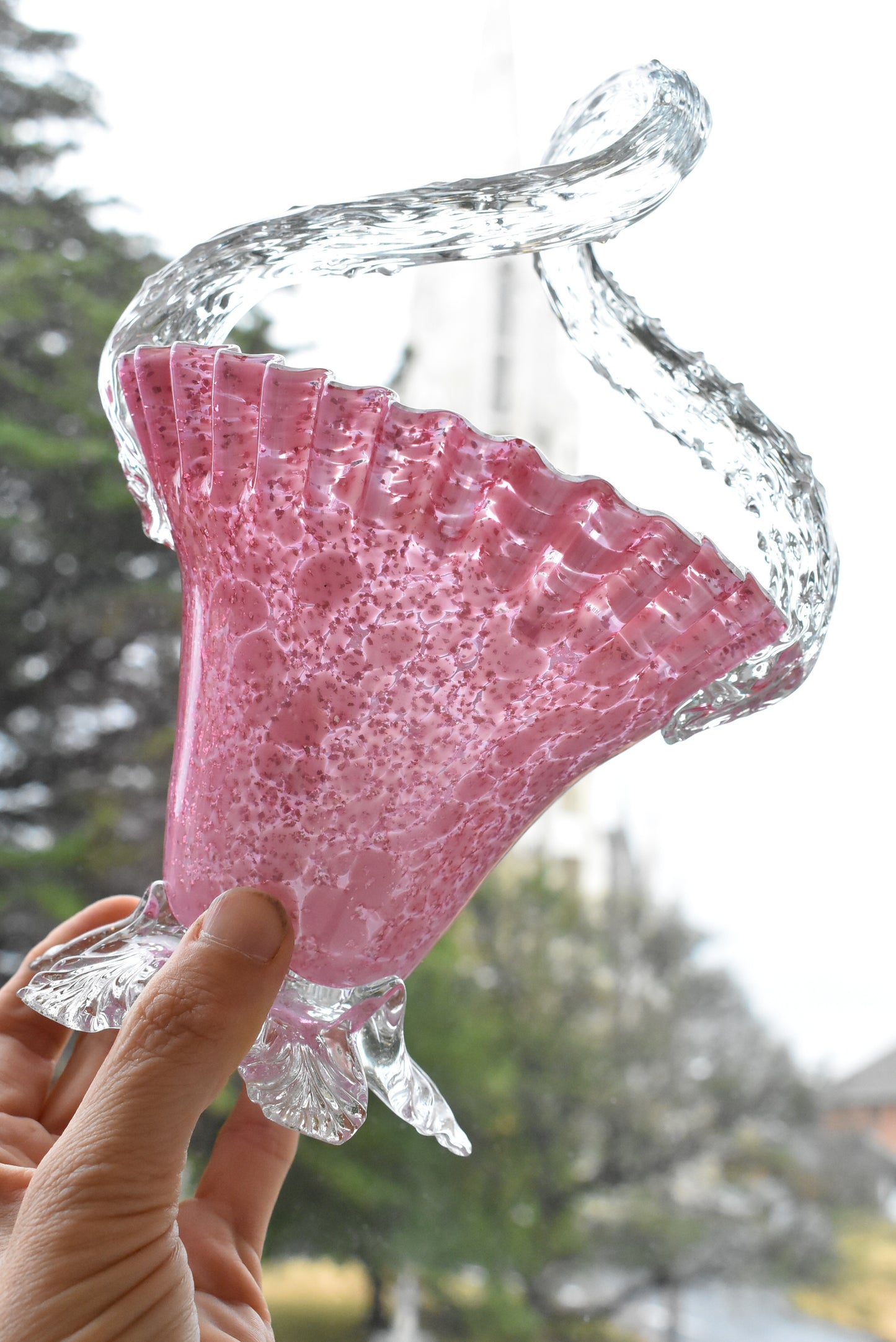 Victorian blown pink glass basket