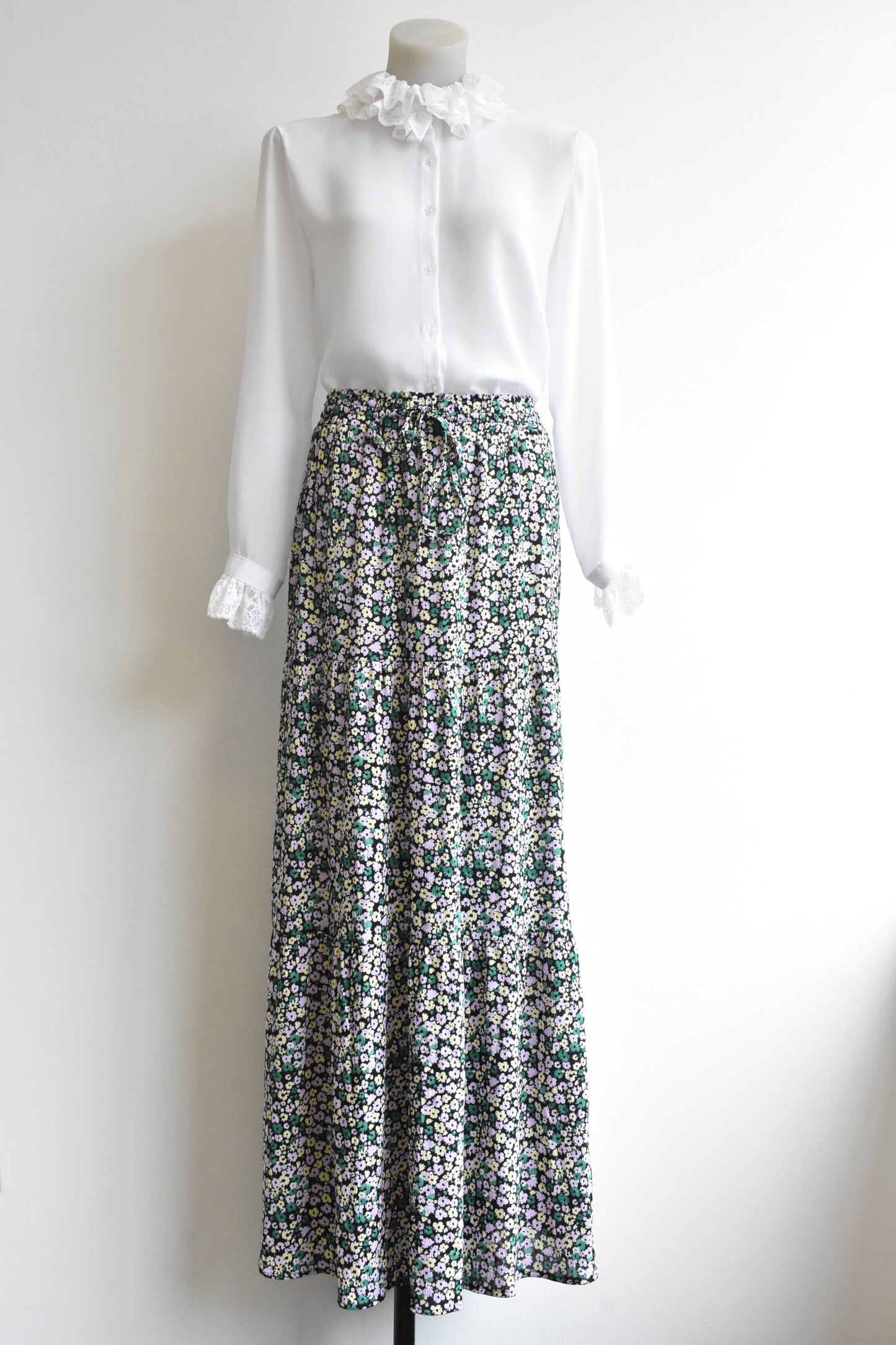 Floral tiered maxi skirt, size 24
