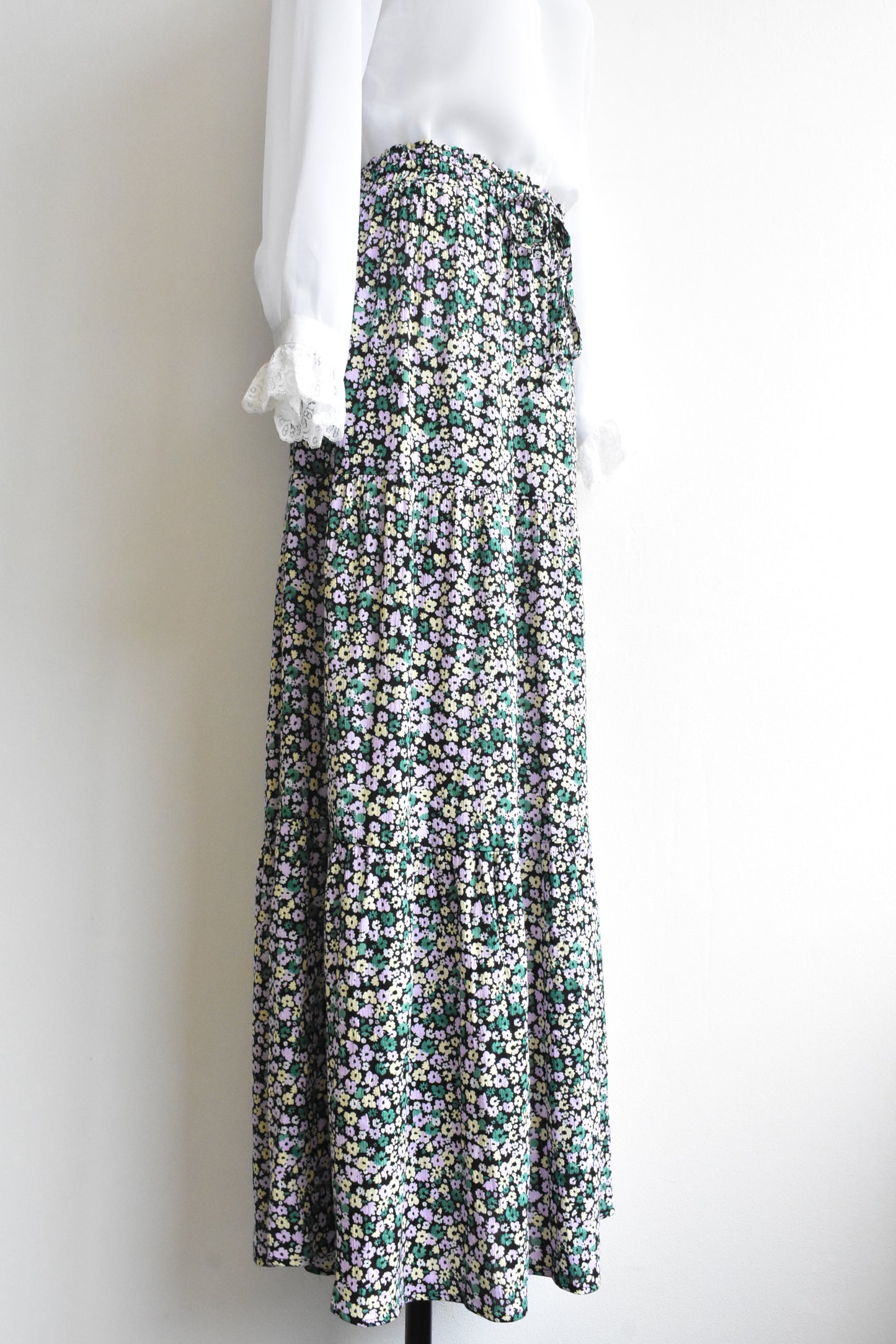 Floral tiered maxi skirt, size 24