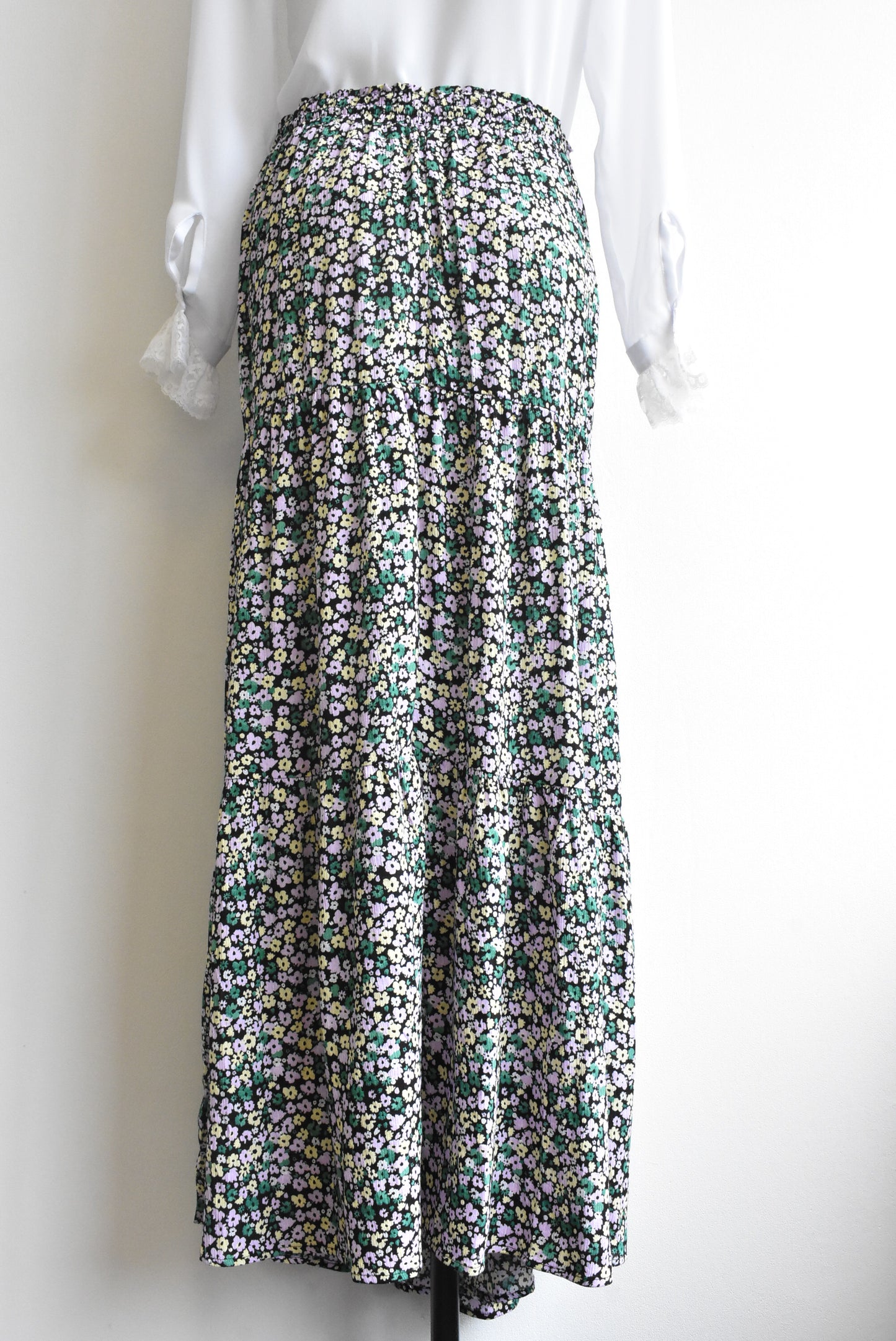 Floral tiered maxi skirt, size 24