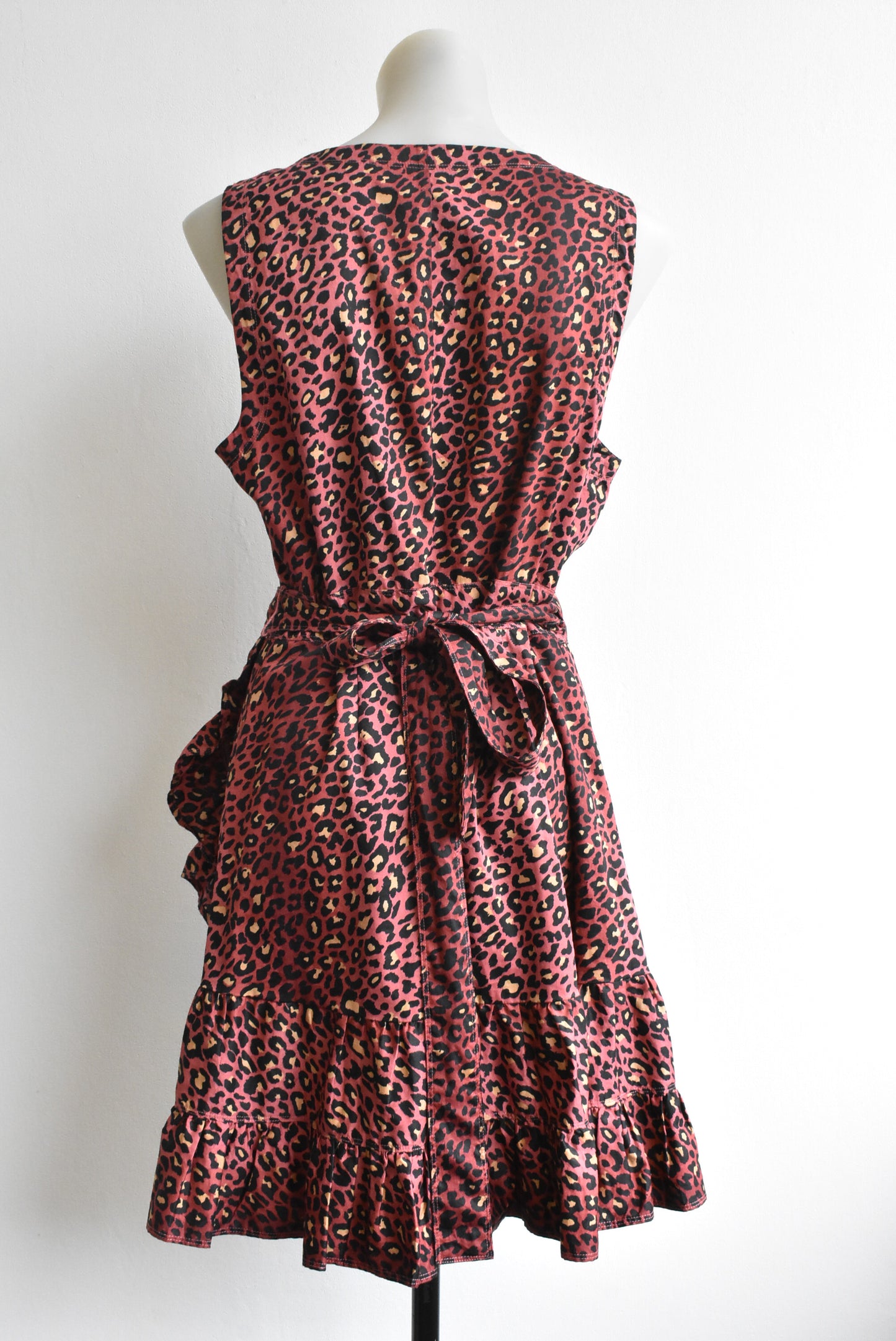 Red leopard print wrap dress, size 10