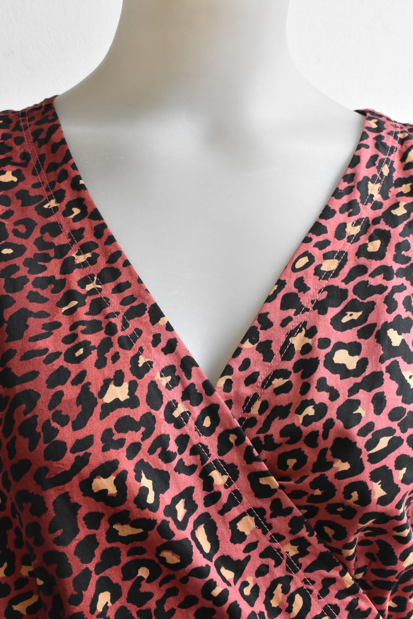 Red leopard print wrap dress, size 10
