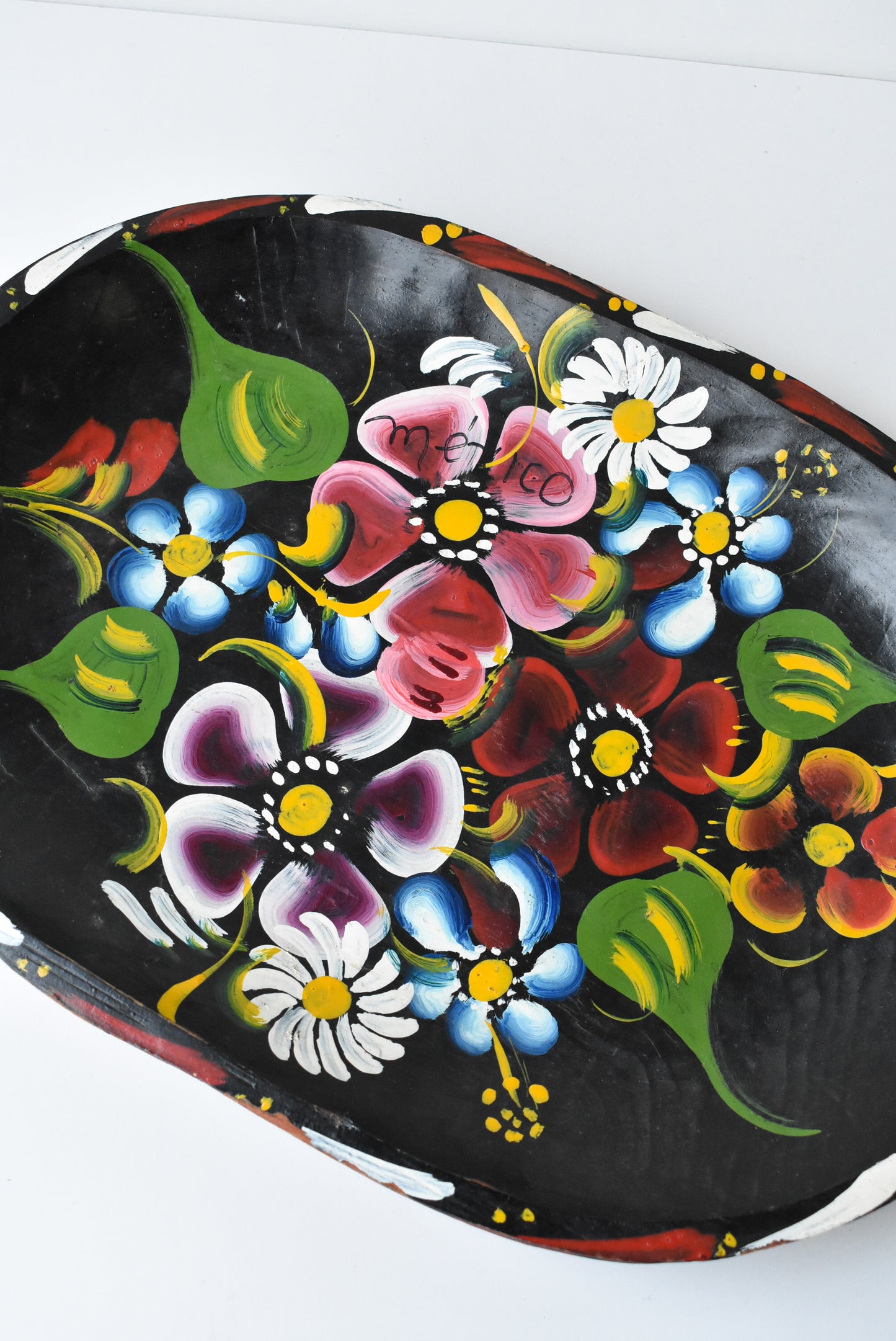 Hand-painted floral Mexico tray