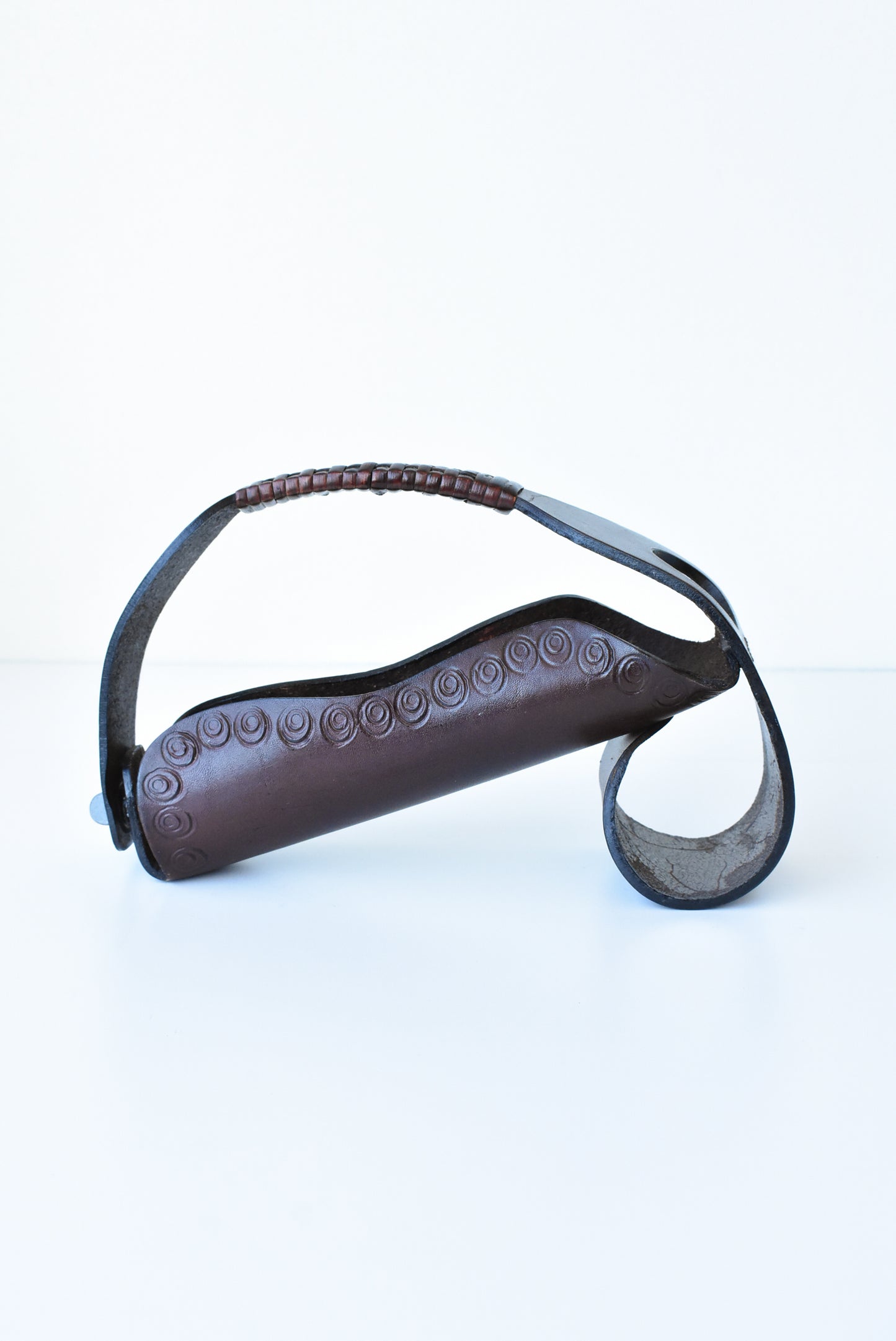Portuguese hand-tooled leather wine bottle holder