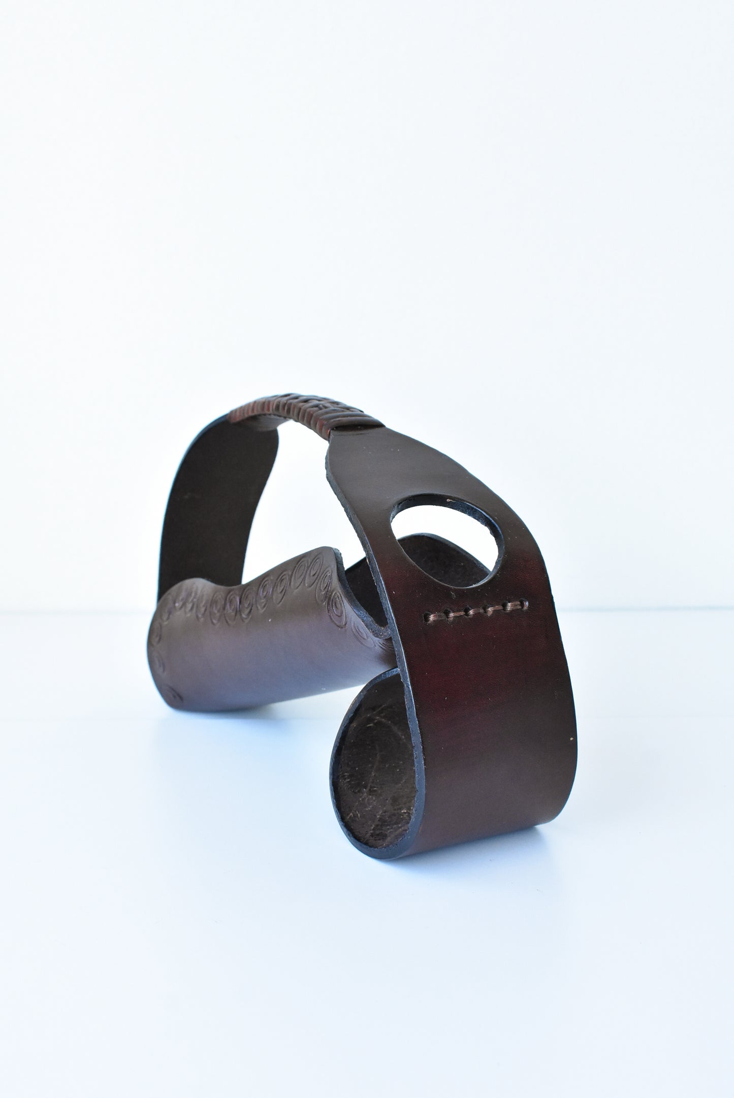 Portuguese hand-tooled leather wine bottle holder