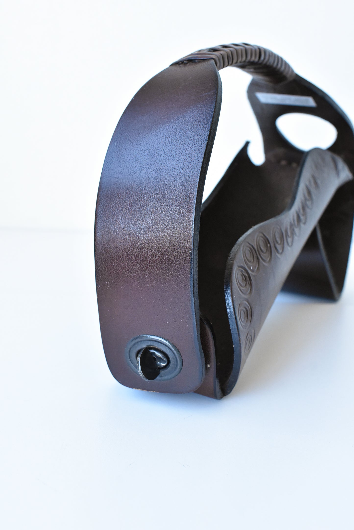 Portuguese hand-tooled leather wine bottle holder