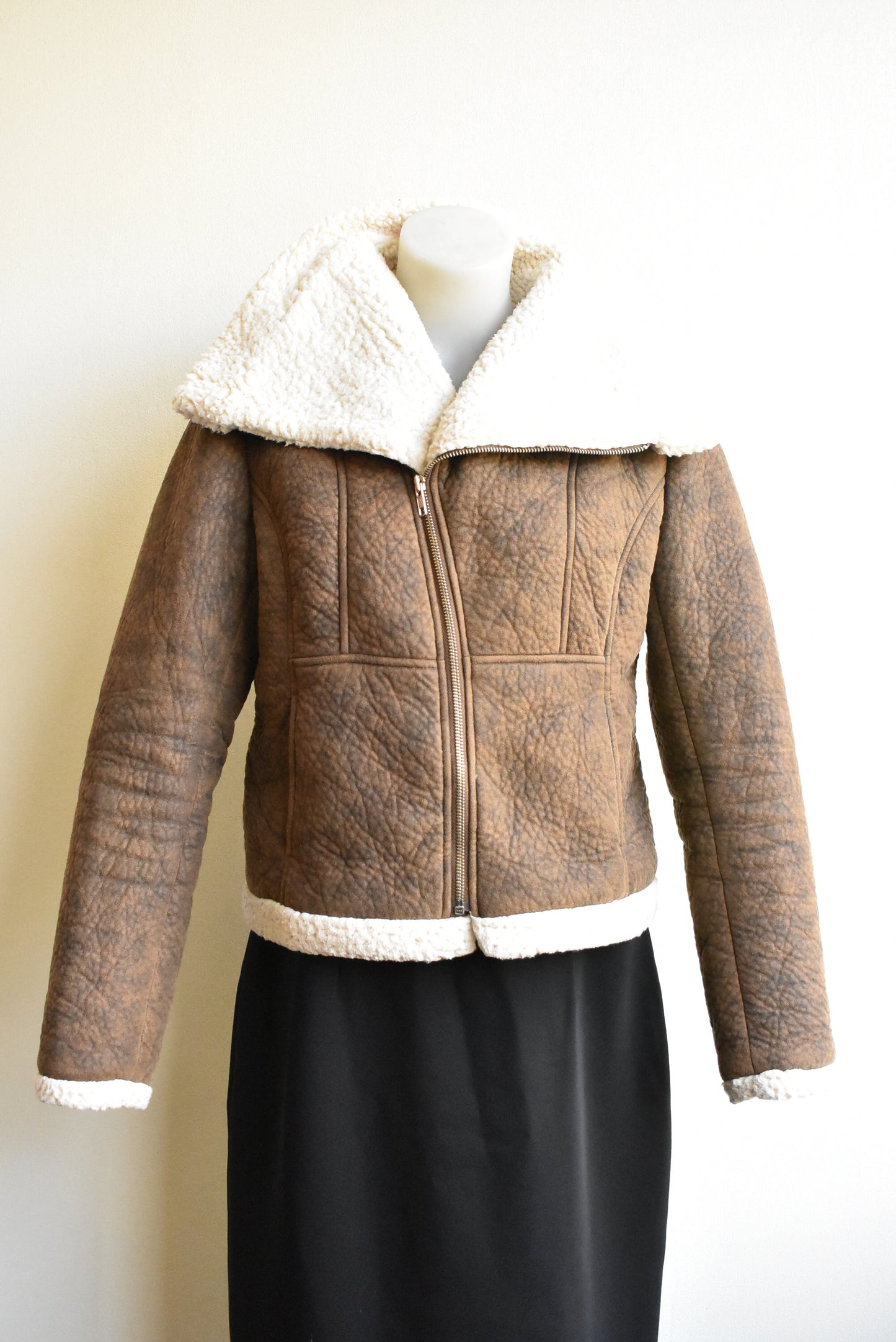 Ezzue faux sheepskin aviator jacket, size 12