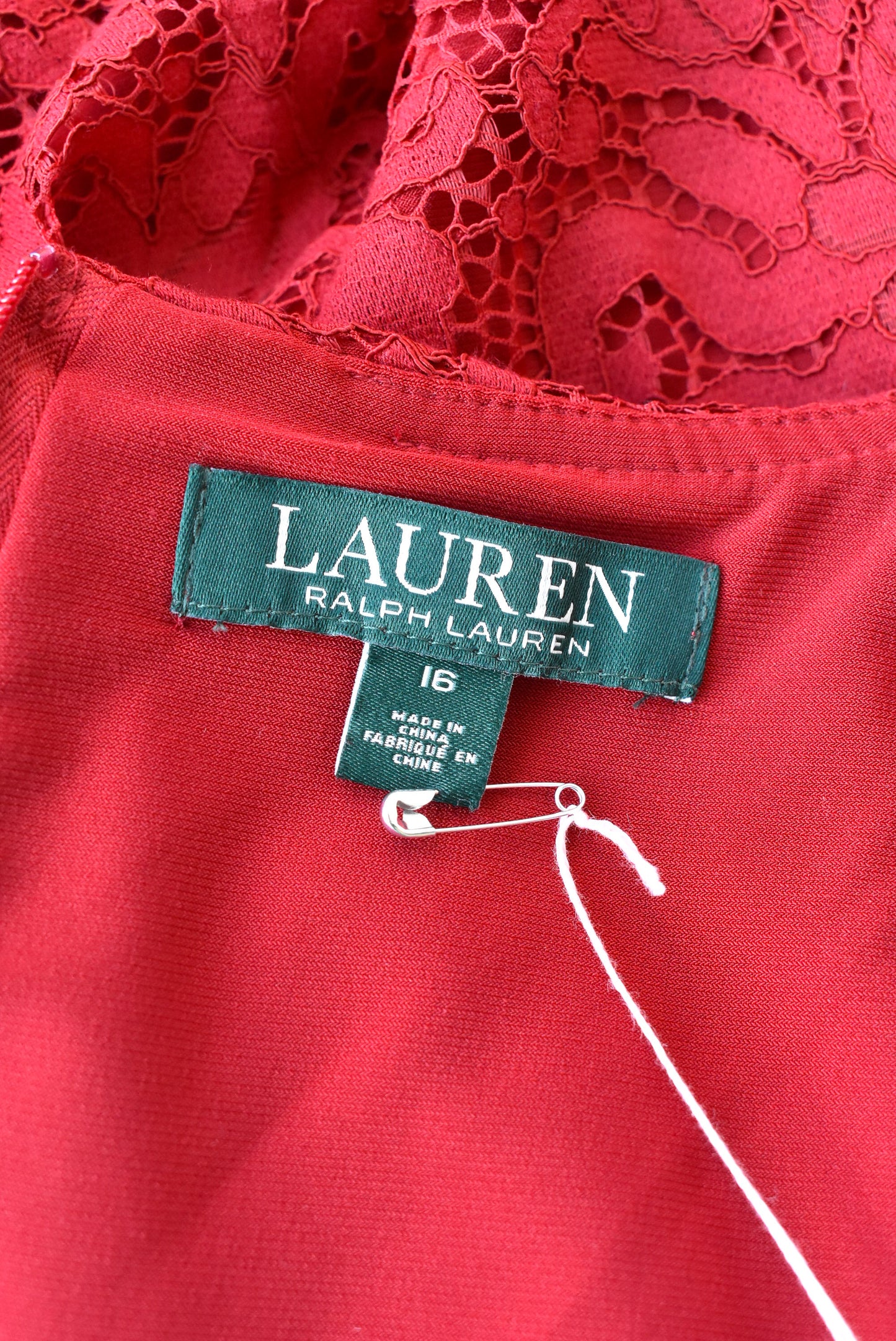 Ralph Lauren ruby red lacy dress NEW, size L
