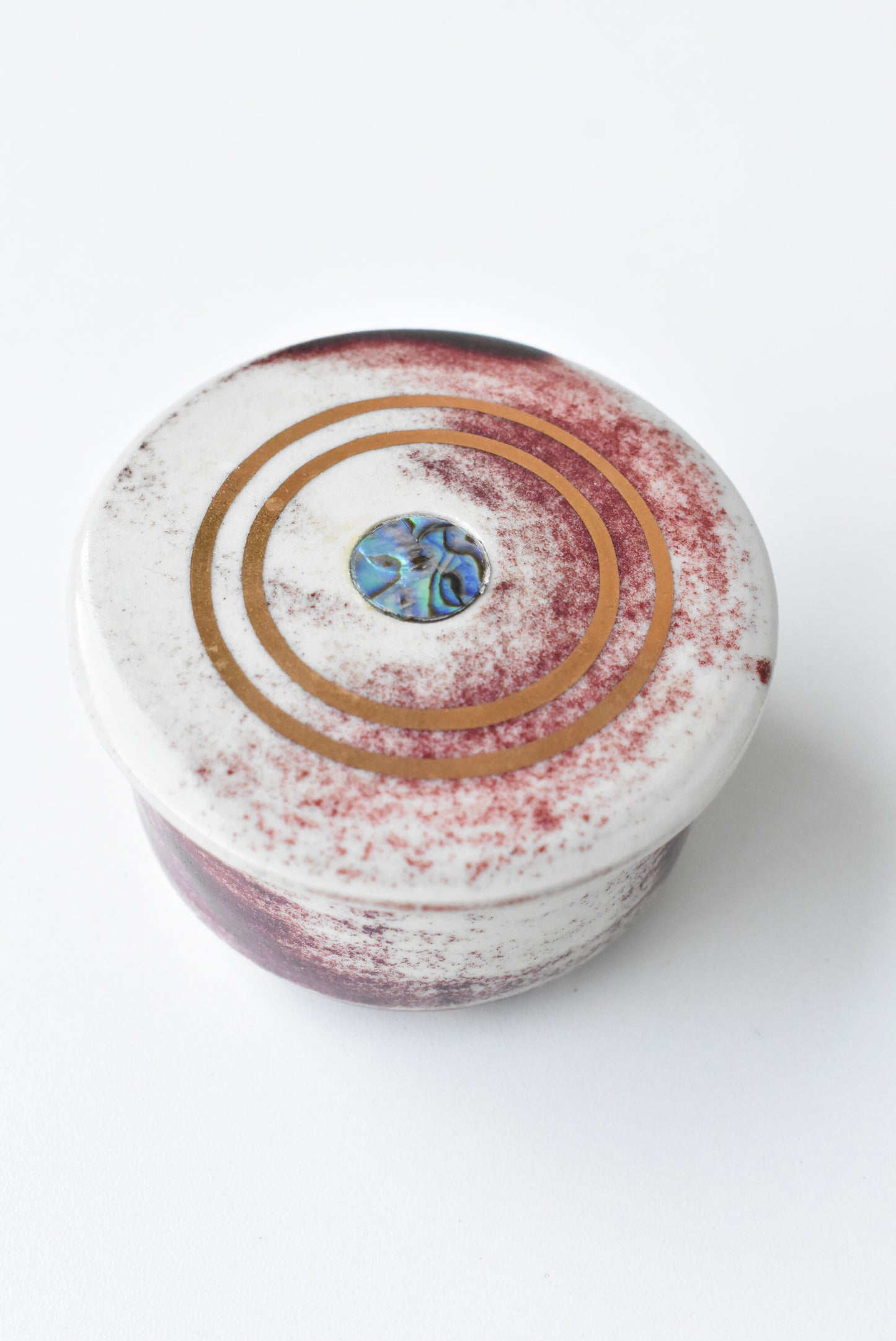 Cute lidded ceramic pot with pāua inlay