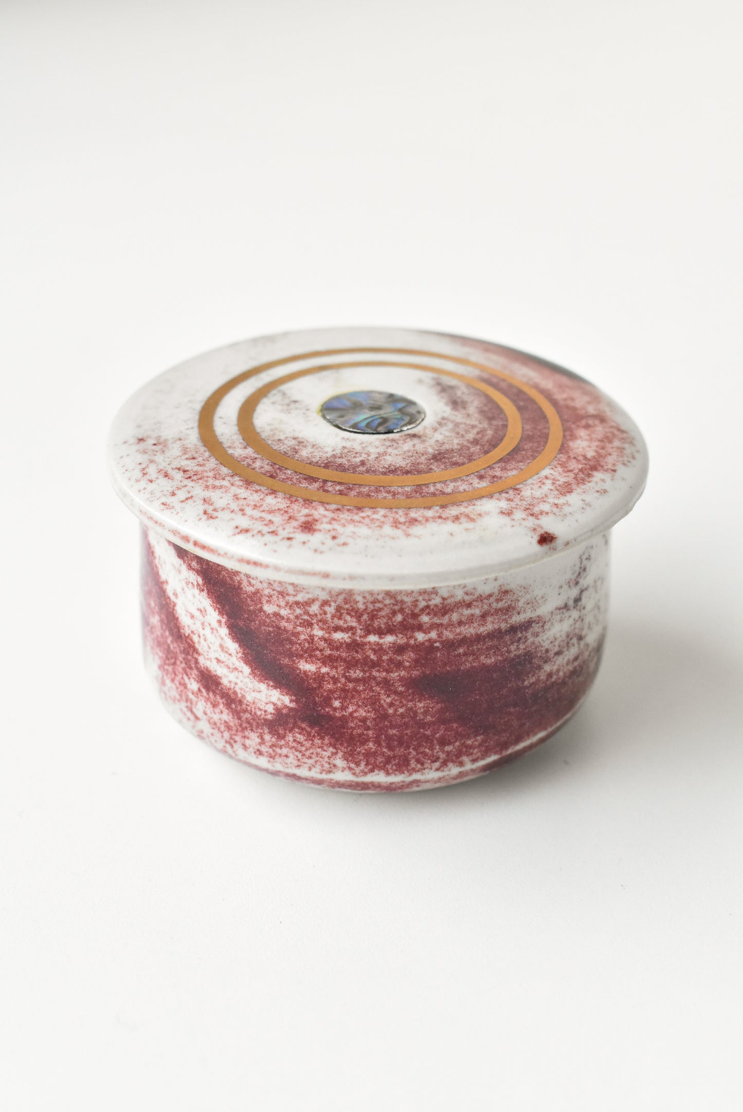 Cute lidded ceramic pot with pāua inlay
