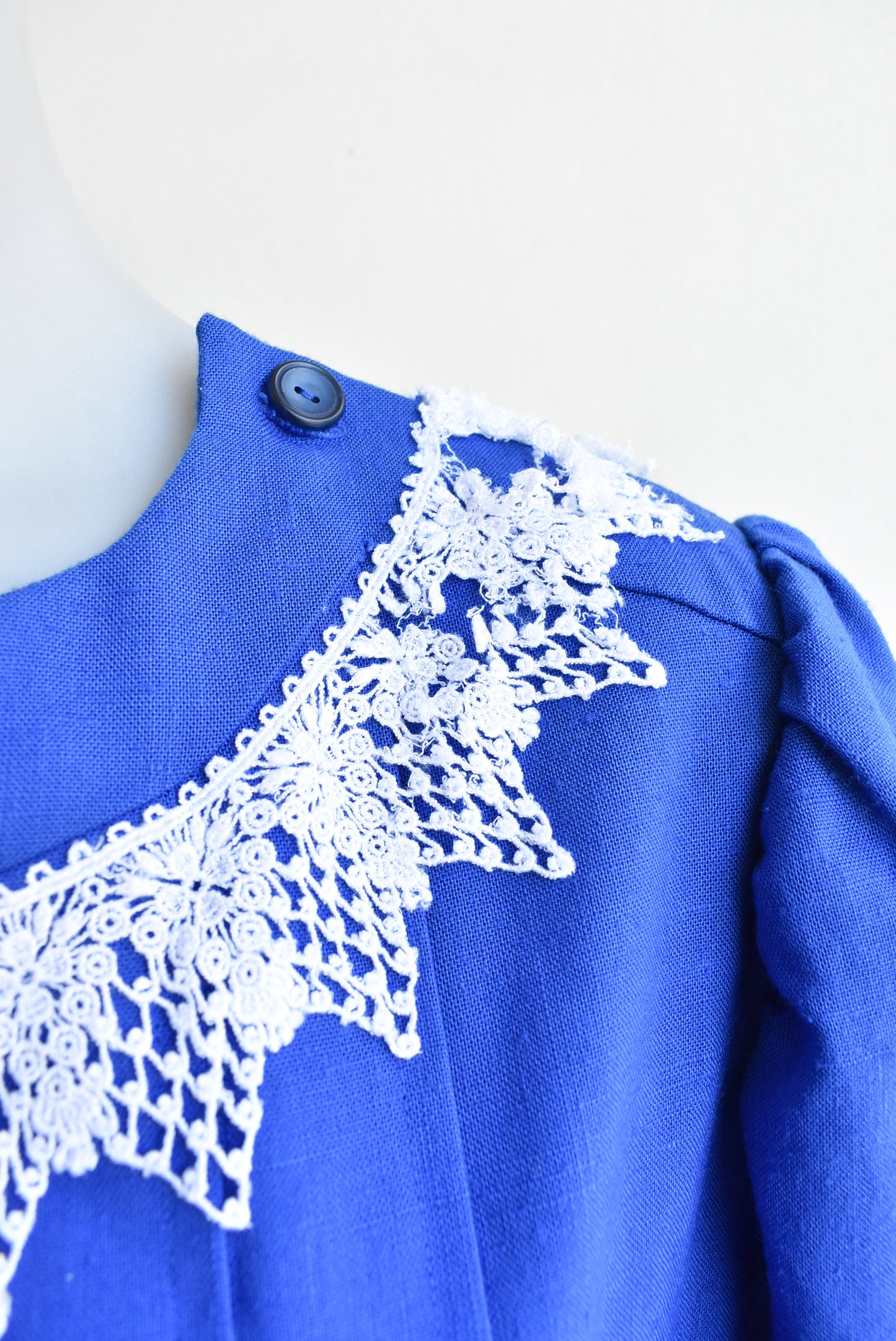 Vintage blue with lace trim dress, size M/L