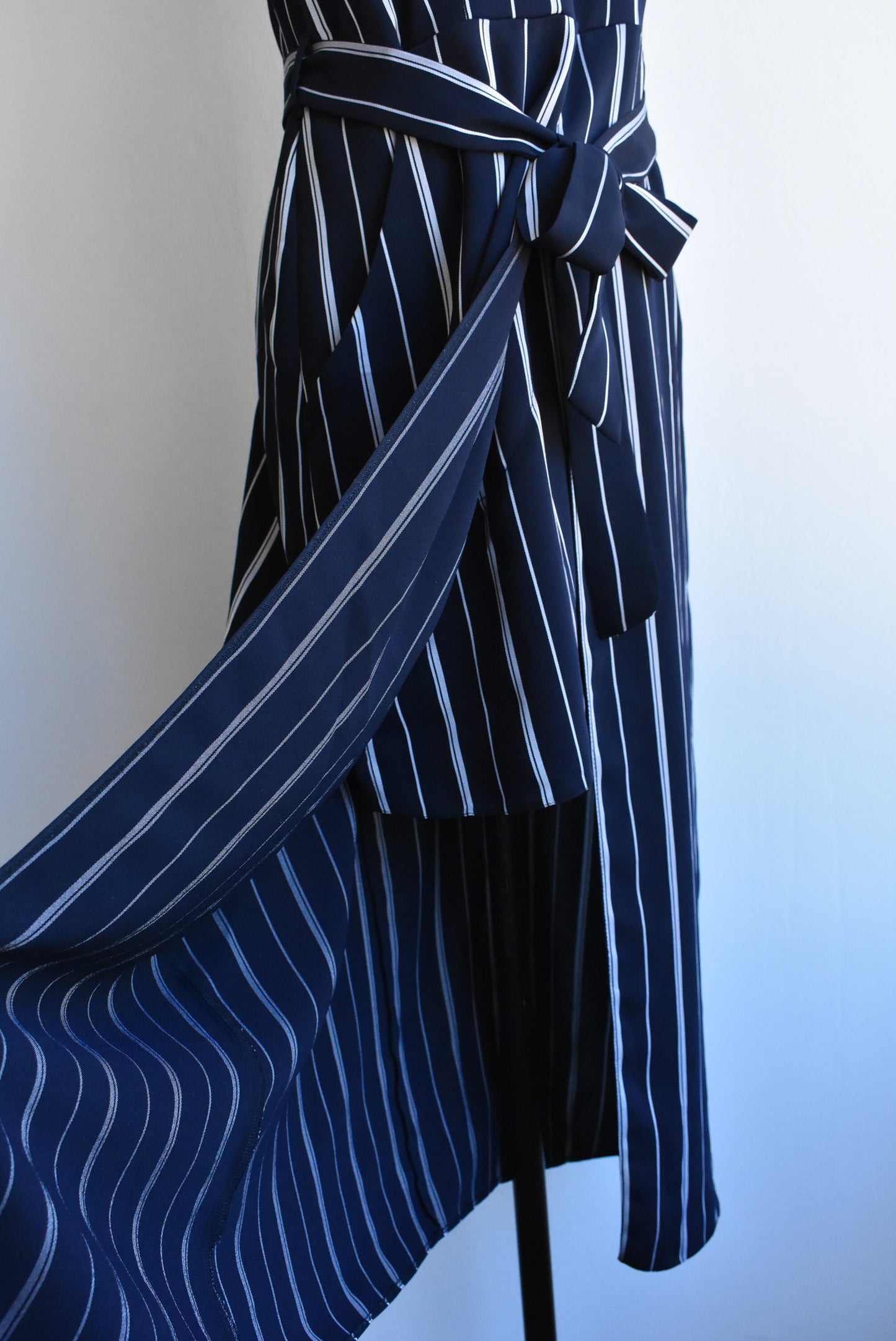 River Island striped blue split-skirt dress with pockets, size 14