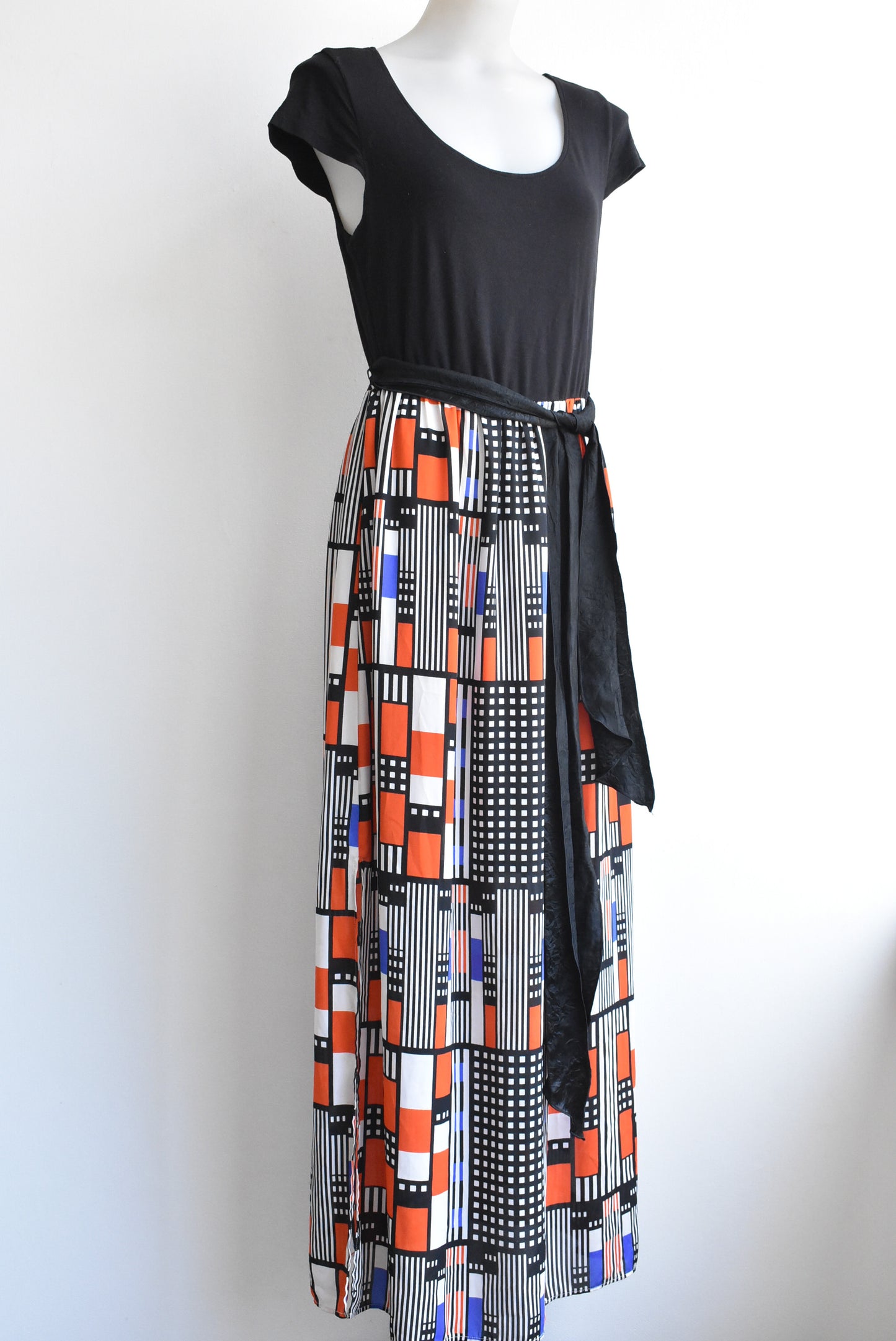 Stella black + patterned skirt maxi dress, size 10