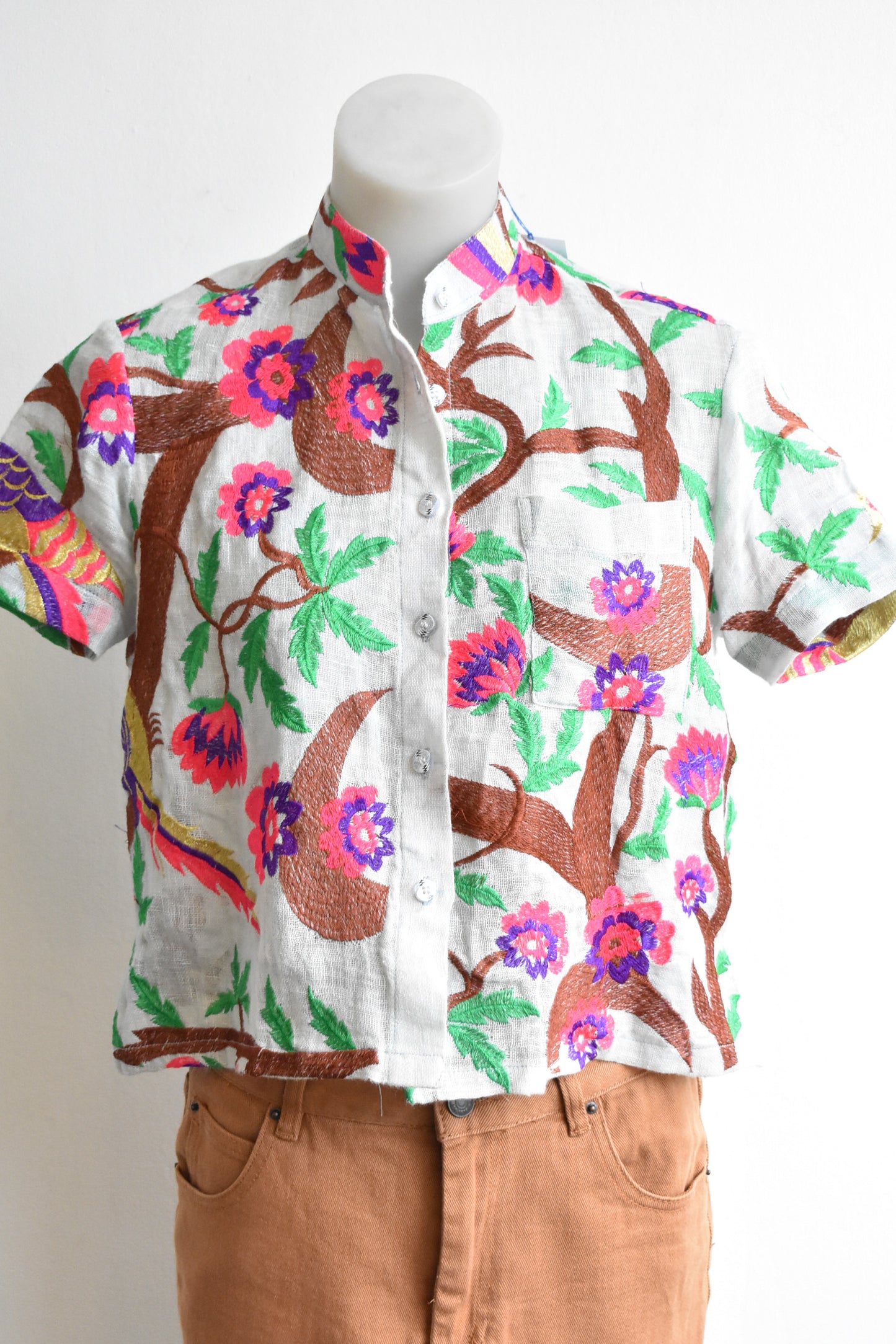 Handmade embroidered linen shirt, size S