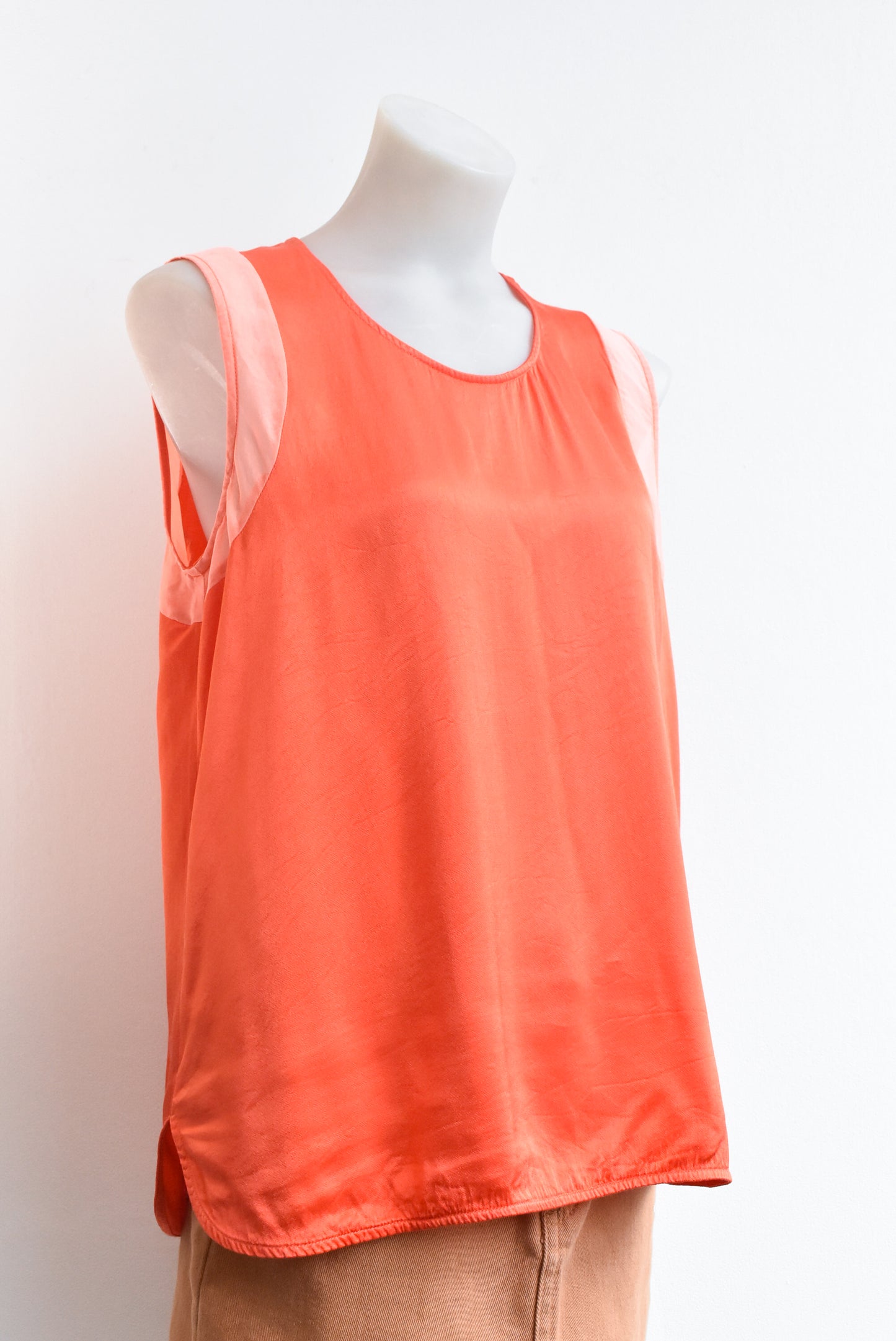 Macjays orange silk-trimmed sleeveless top, size 14