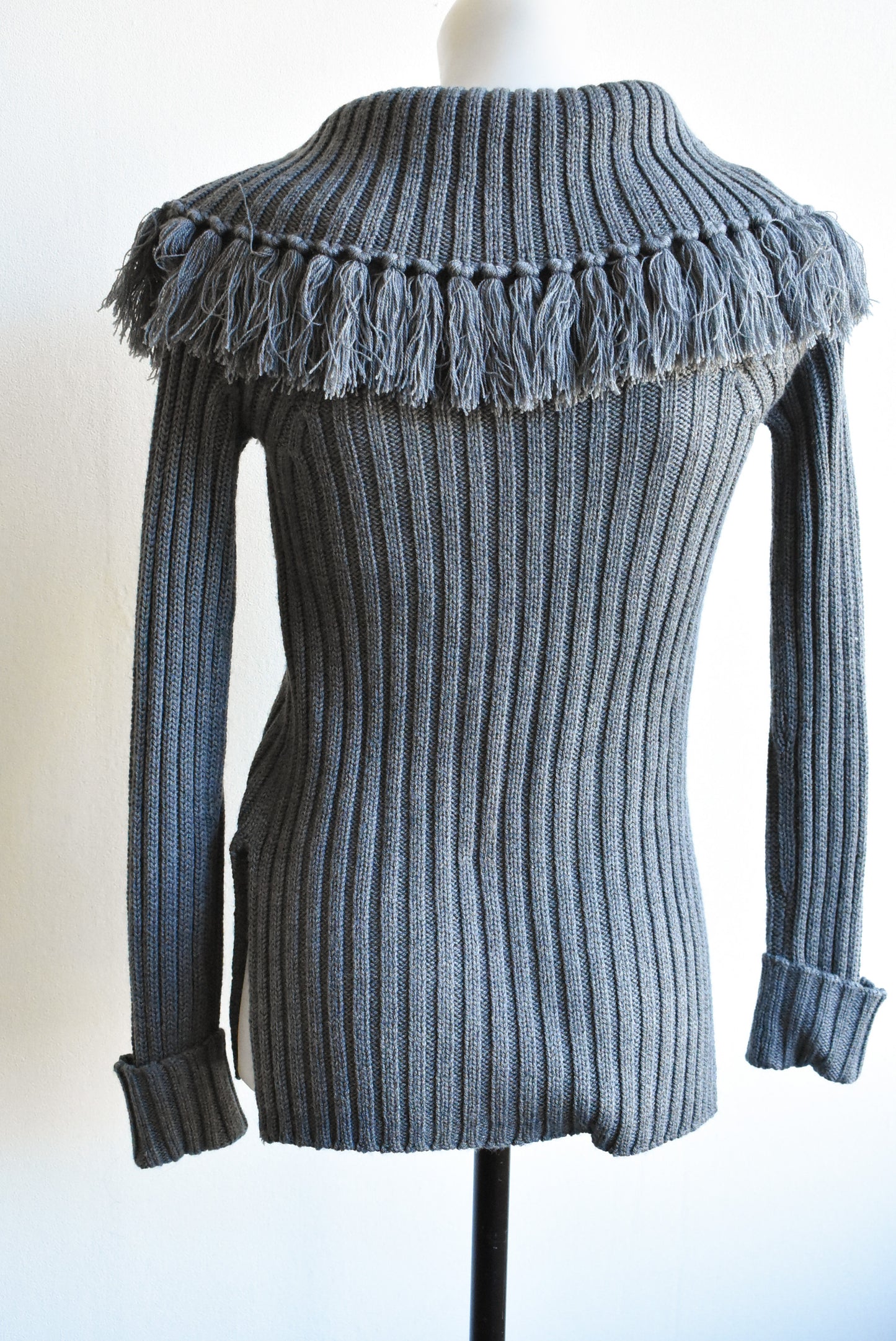 Witchery grey wool blend tassel-necked top, size XXS
