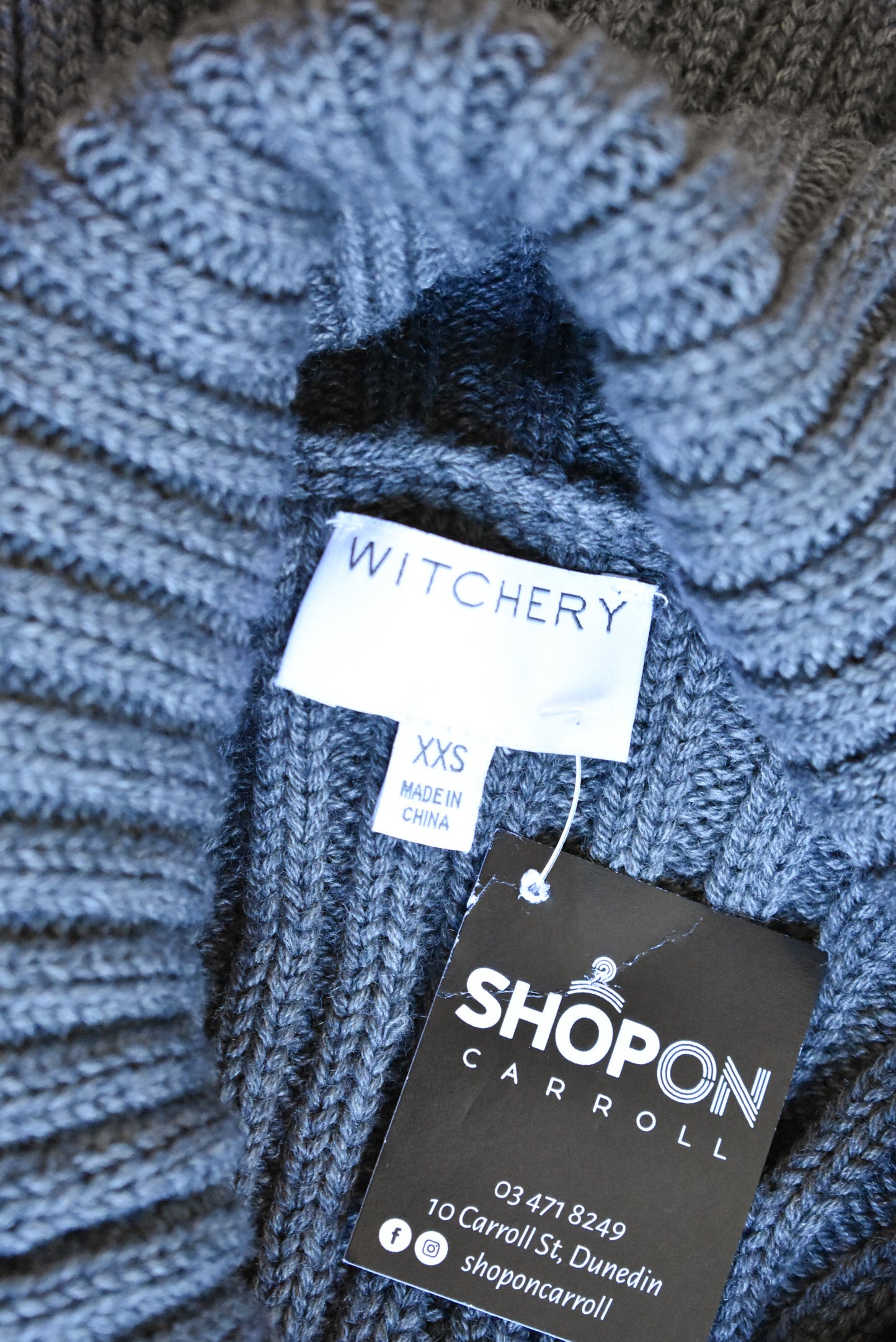 Witchery grey wool blend tassel-necked top, size XXS