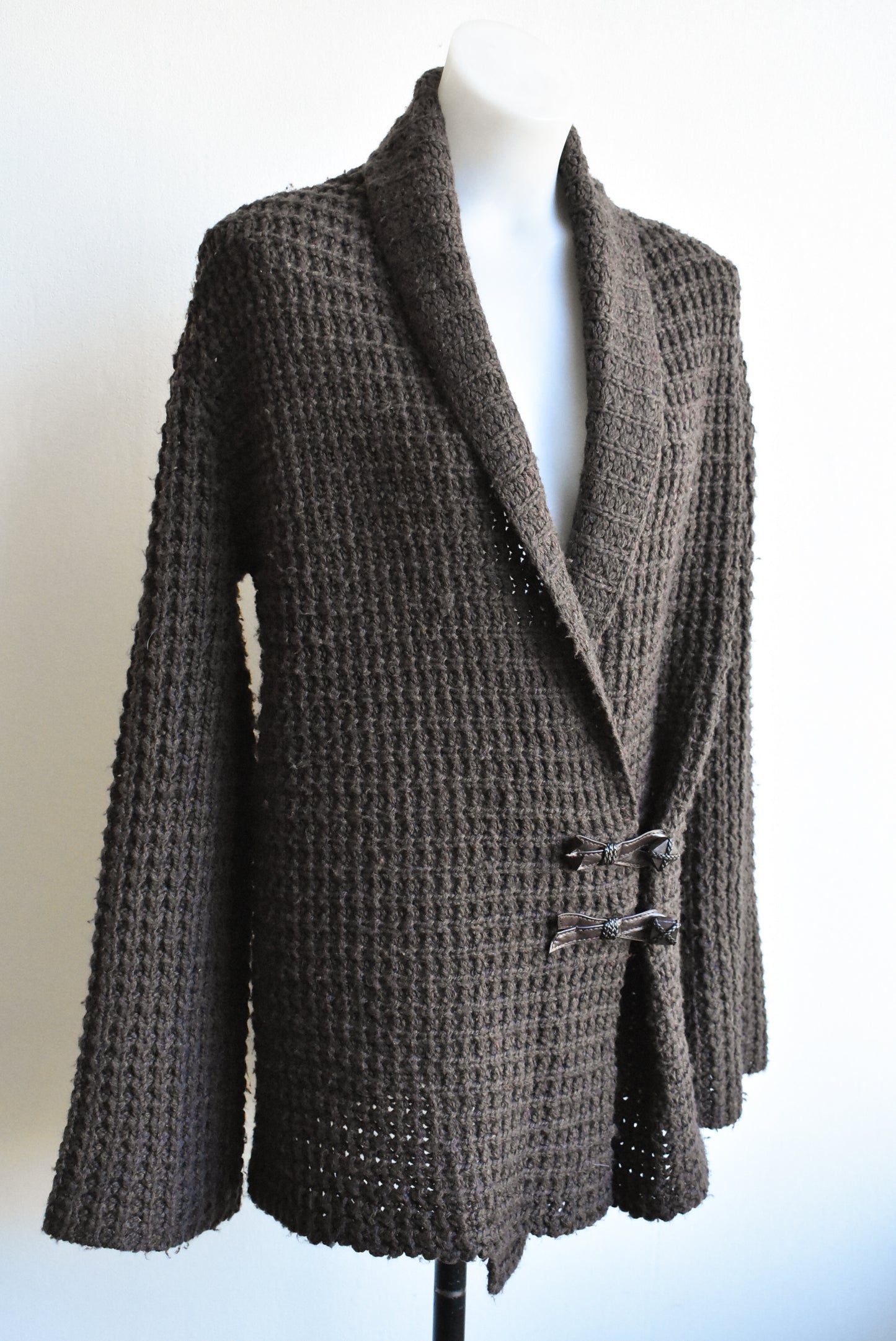 Marks & Spencers brown cable knit wool blend cardigan, size M