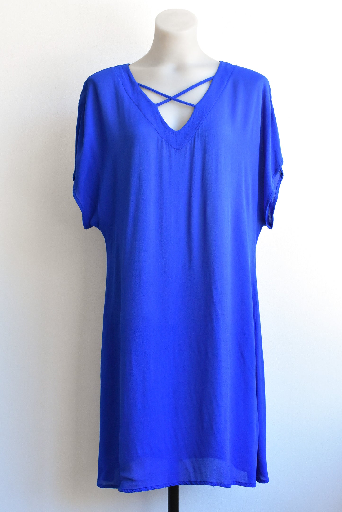 Ricochet sheer blue shift dress, size 8