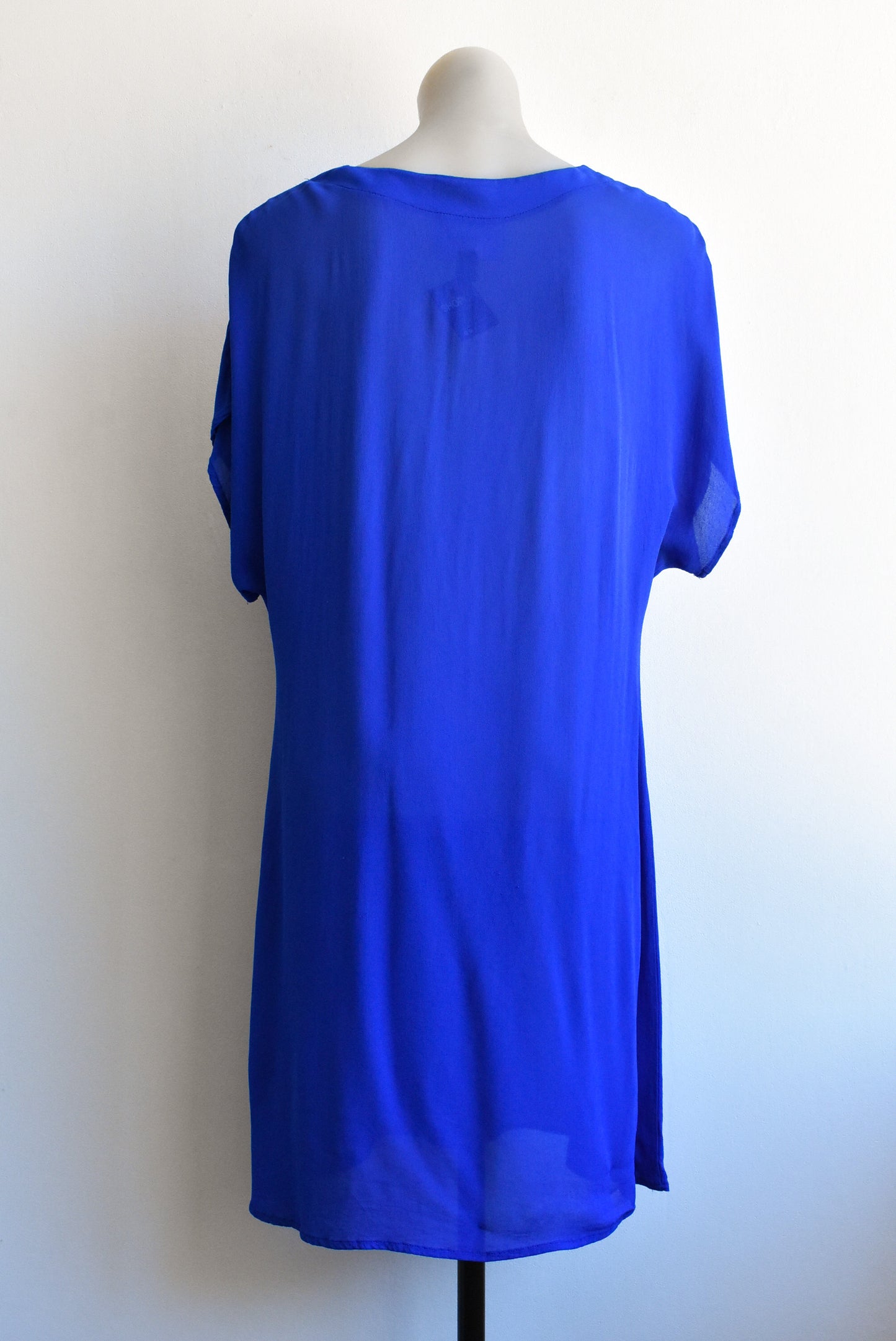 Ricochet sheer blue shift dress, size 8