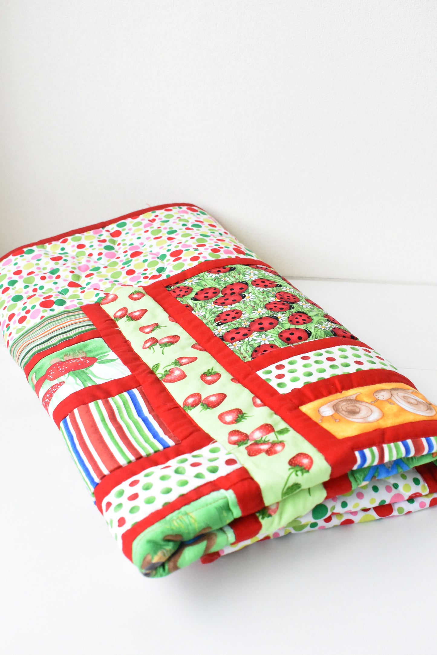 Patchwork quilt with gnomes