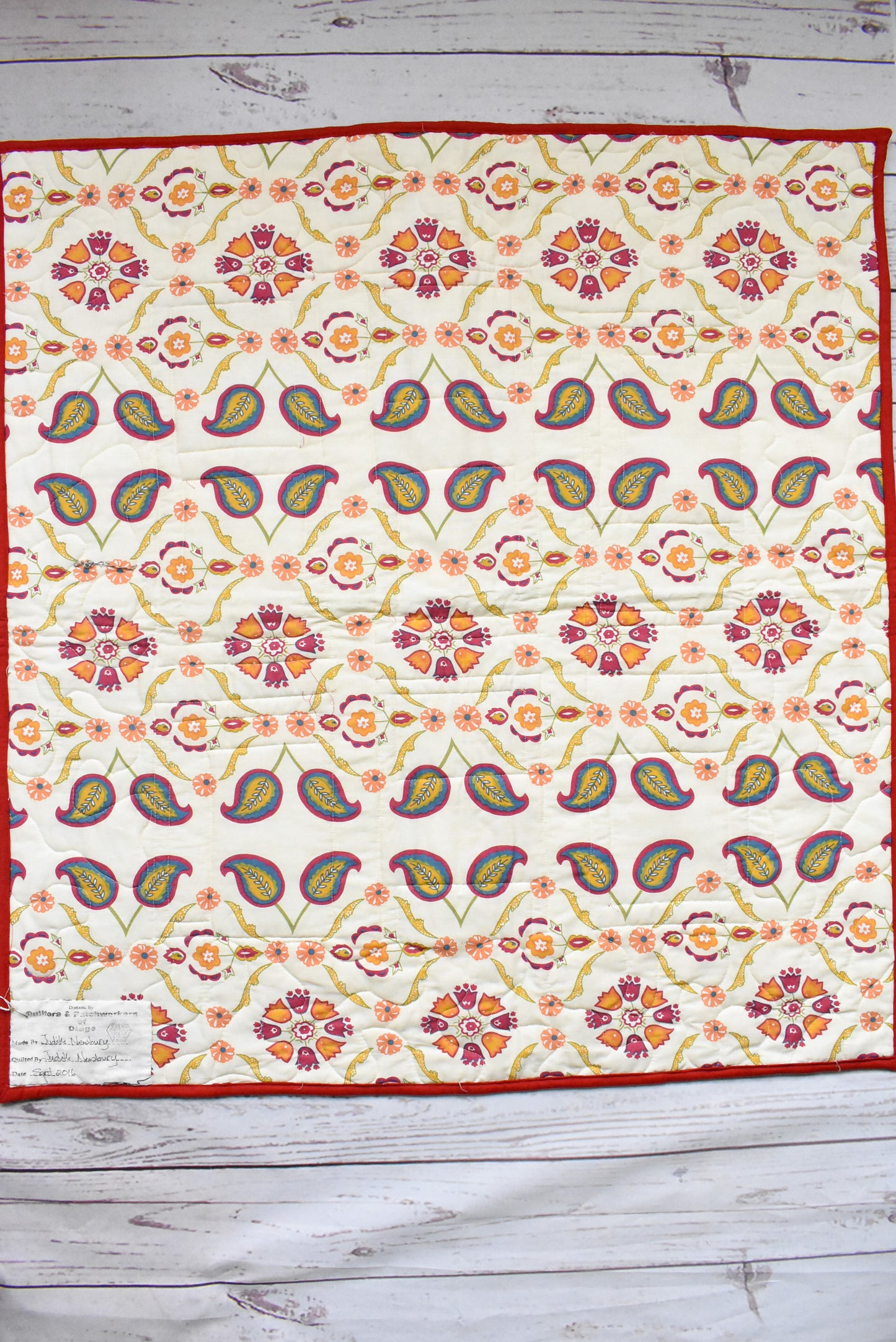 Patchwork quilt with gnomes