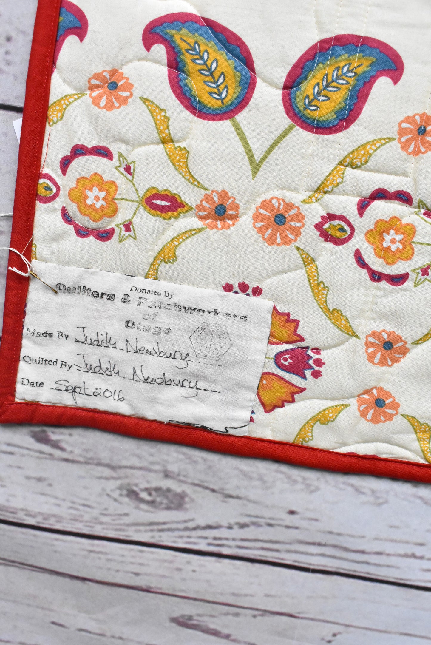 Patchwork quilt with gnomes